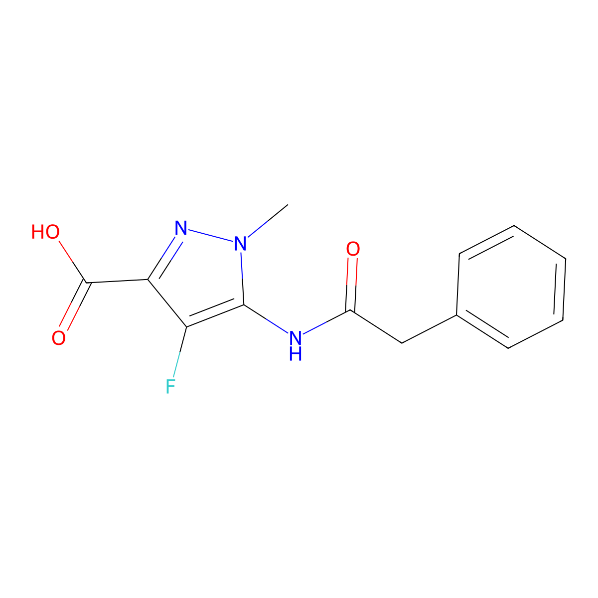 4-fluoro-1-methyl-5-(2-phenylacetamido)-1H-pyrazole-3-carboxylic acid molecular structure, CAS 1710283-45-6