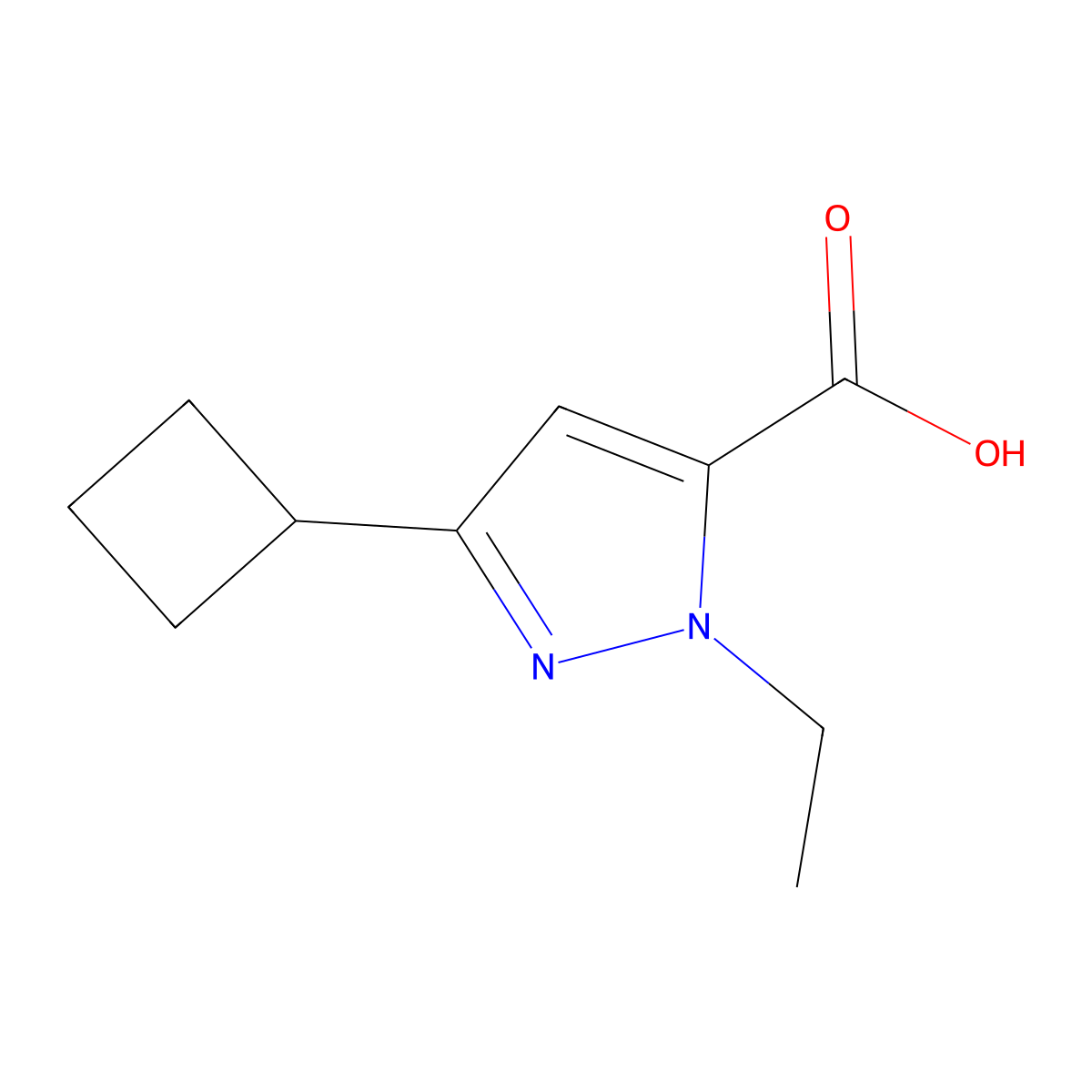 3-Cyclobutyl-1-ethyl-1H-pyrazole-5-carboxylic acid molecular structure, CAS 1710293-27-8