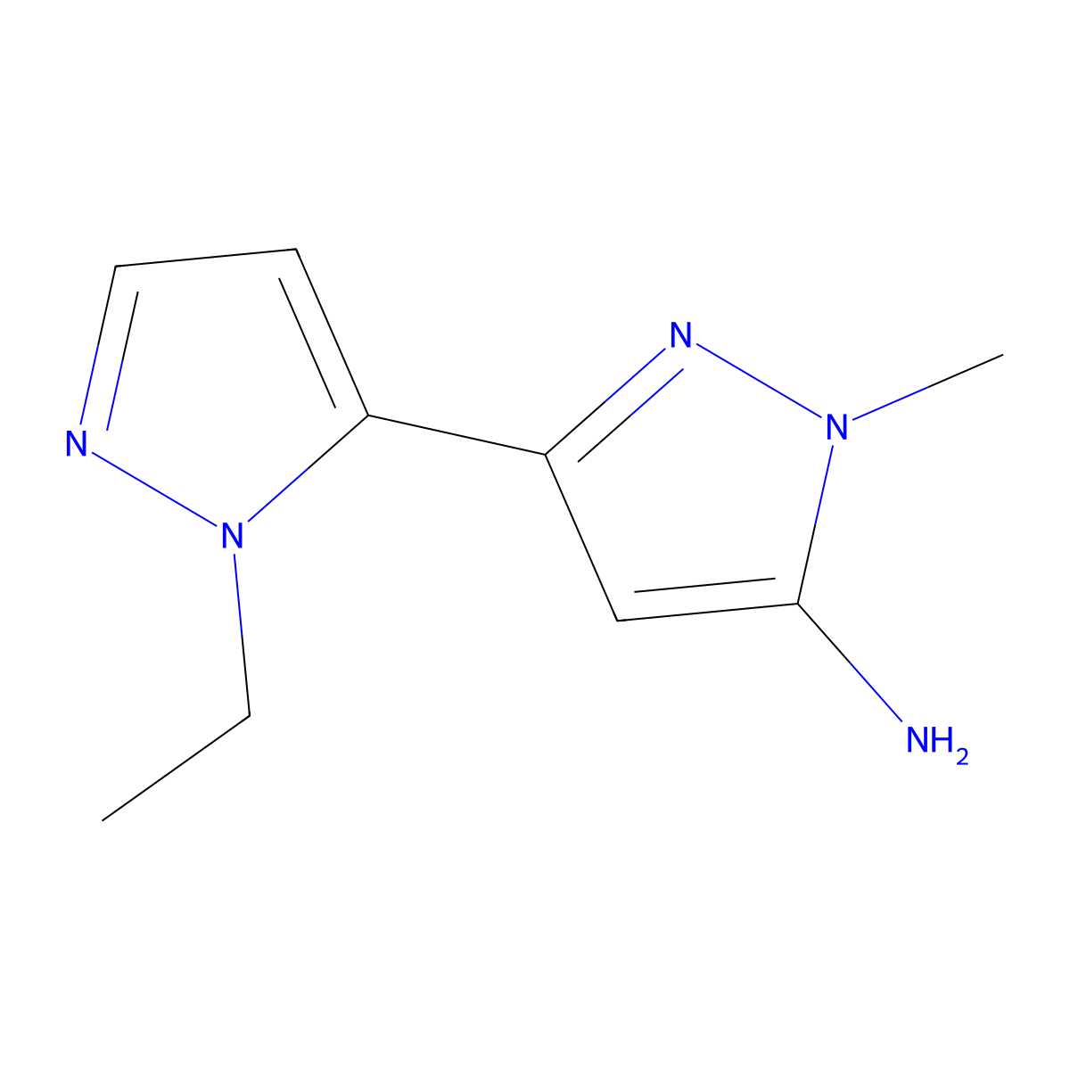 3-(1-ethyl-1H-pyrazol-5-yl)-1-methyl-1H-pyrazol-5-amine molecular structure, CAS 1710302-27-4