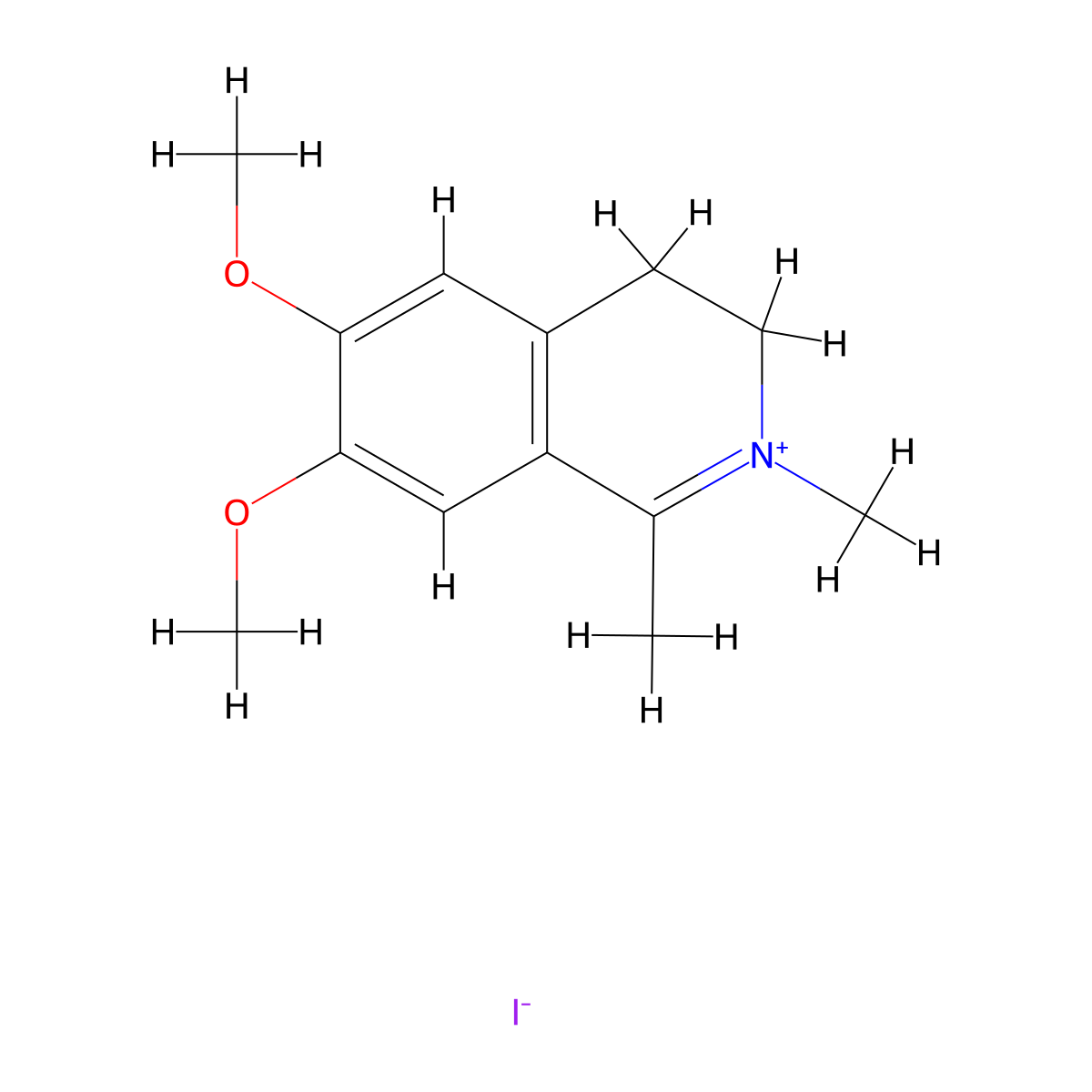 6,7-Dimethoxy-1,2-dimethyl-3,4-dihydroisoquinolin-2-ium iodide molecular structure, CAS 17104-28-8