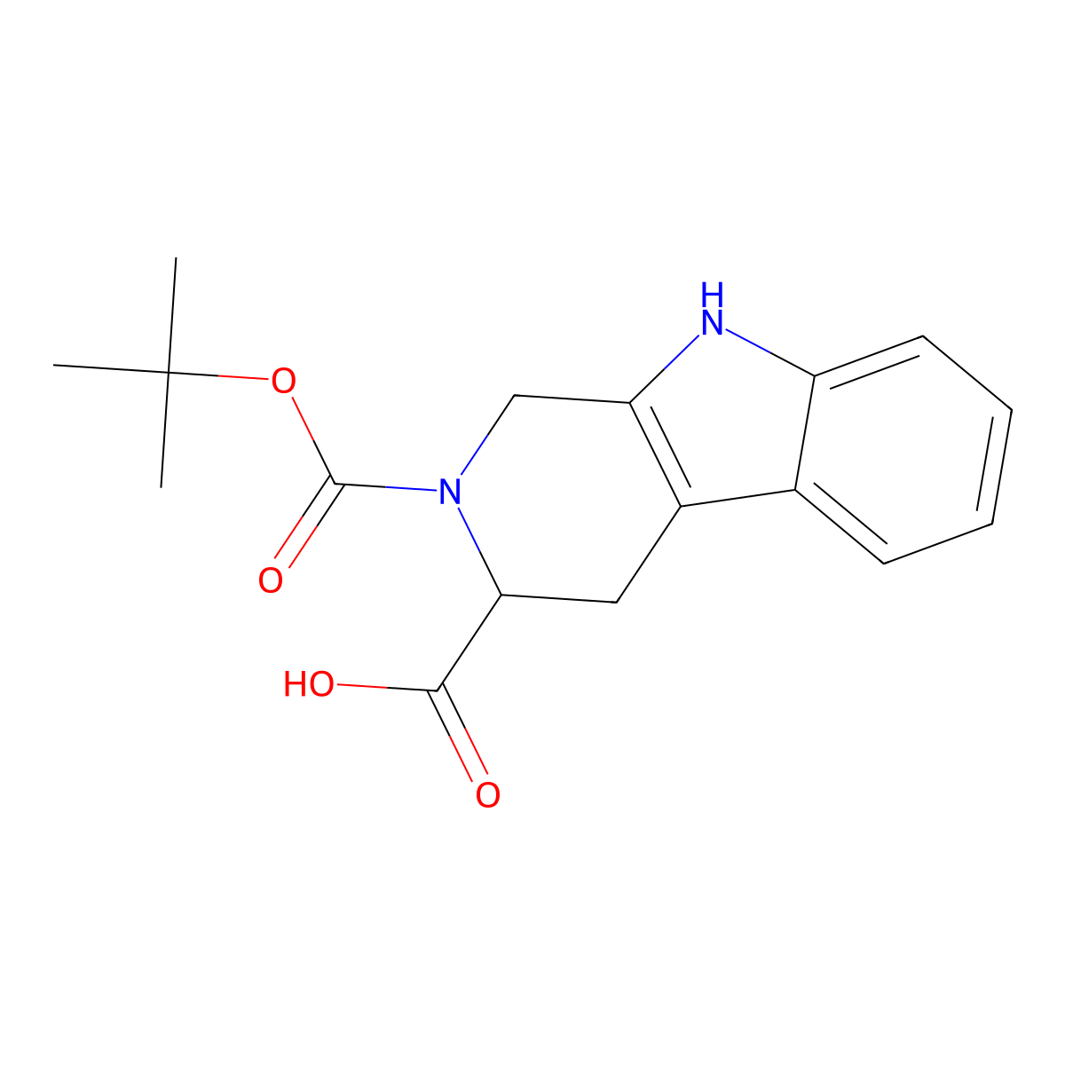 2-(tert-butoxycarbonyl)-2,3,4,9-tetrahydro-1H-pyrido[3,4-b]indole-3-carboxylic acid molecular structure, CAS 171047-77-1