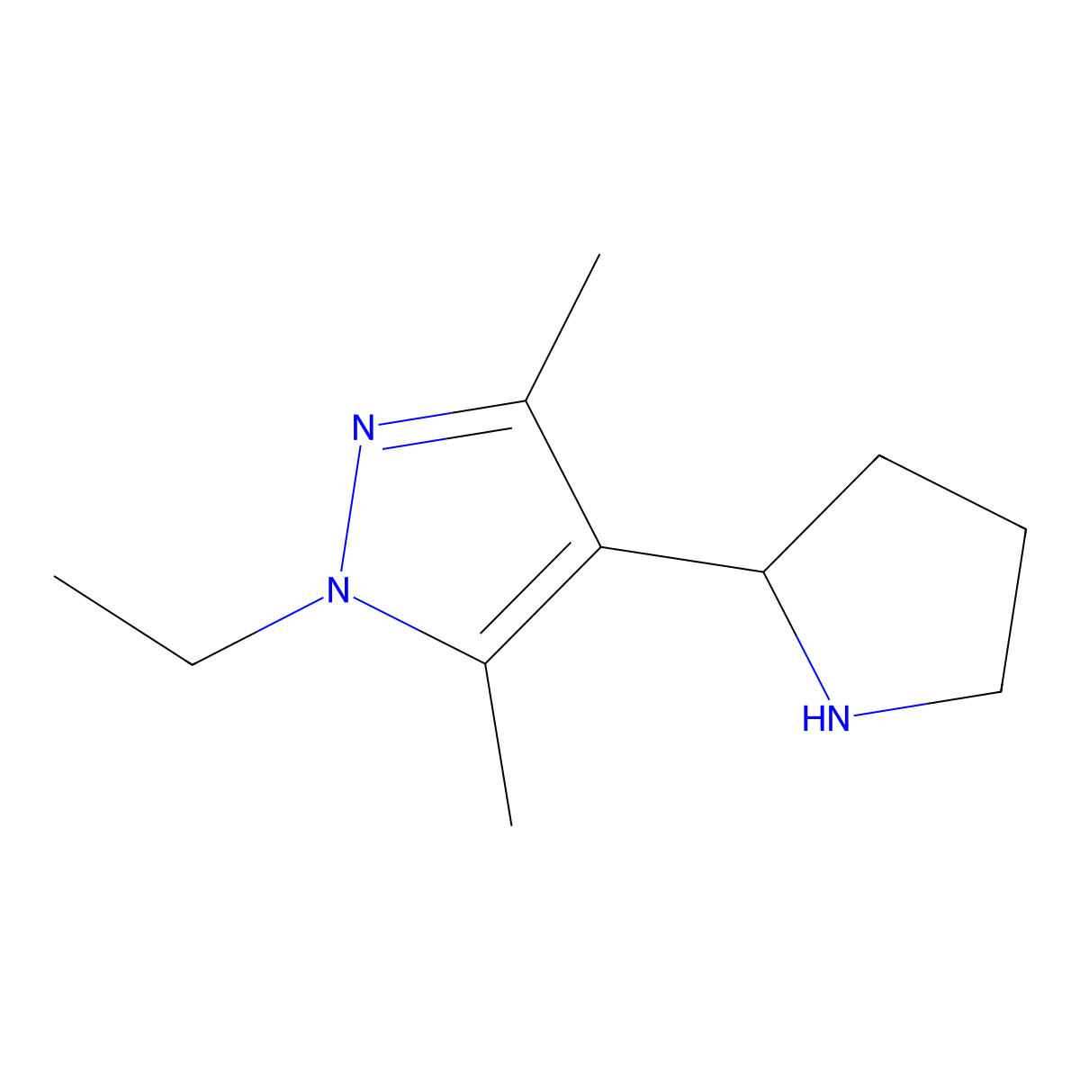 1-Ethyl-3,5-dimethyl-4-(pyrrolidin-2-yl)-1H-pyrazole molecular structure, CAS 1710472-39-1