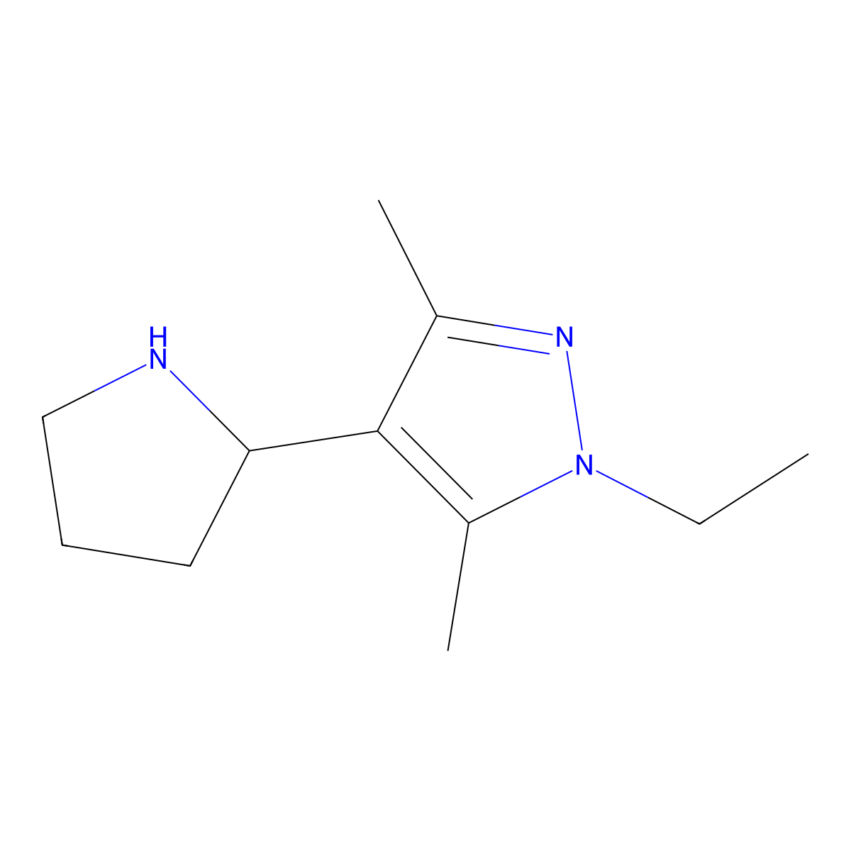 1-Ethyl-3,5-dimethyl-4-(pyrrolidin-2-yl)-1H-pyrazole molecular structure, CAS 1710472-39-1