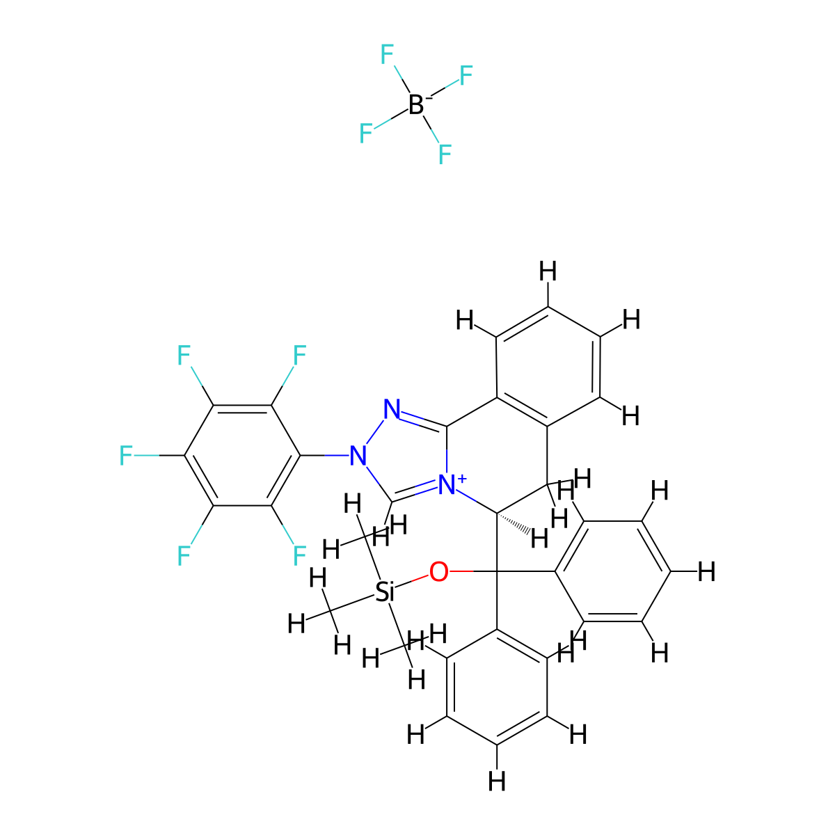 (S)-5-[Diphenyl[(trimethylsilyl)oxy]methyl]-5,6-dihydro-2-(2,3,4,5,6-pentafluorophenyl)-1,2,4-triazolo[3,4-a]isoquinolin-2-ium Tetrafluoroborate molecular structure, CAS 1710476-23-5