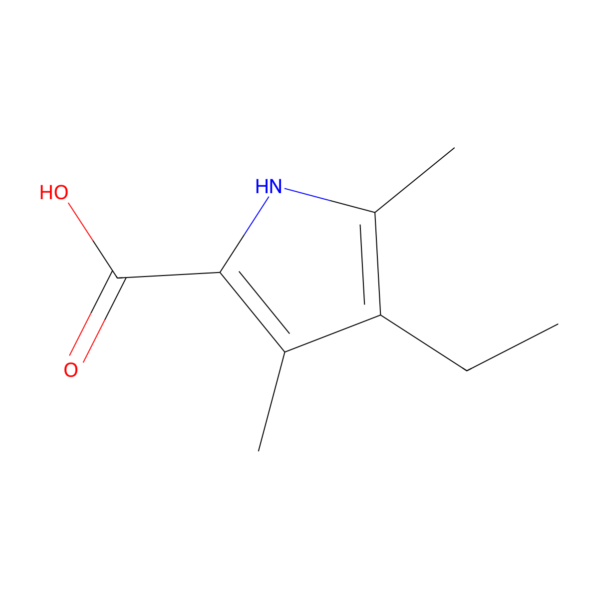 4-ethyl-3,5-dimethyl-1H-pyrrole-2-carboxylic acid molecular structure, CAS 17106-07-9