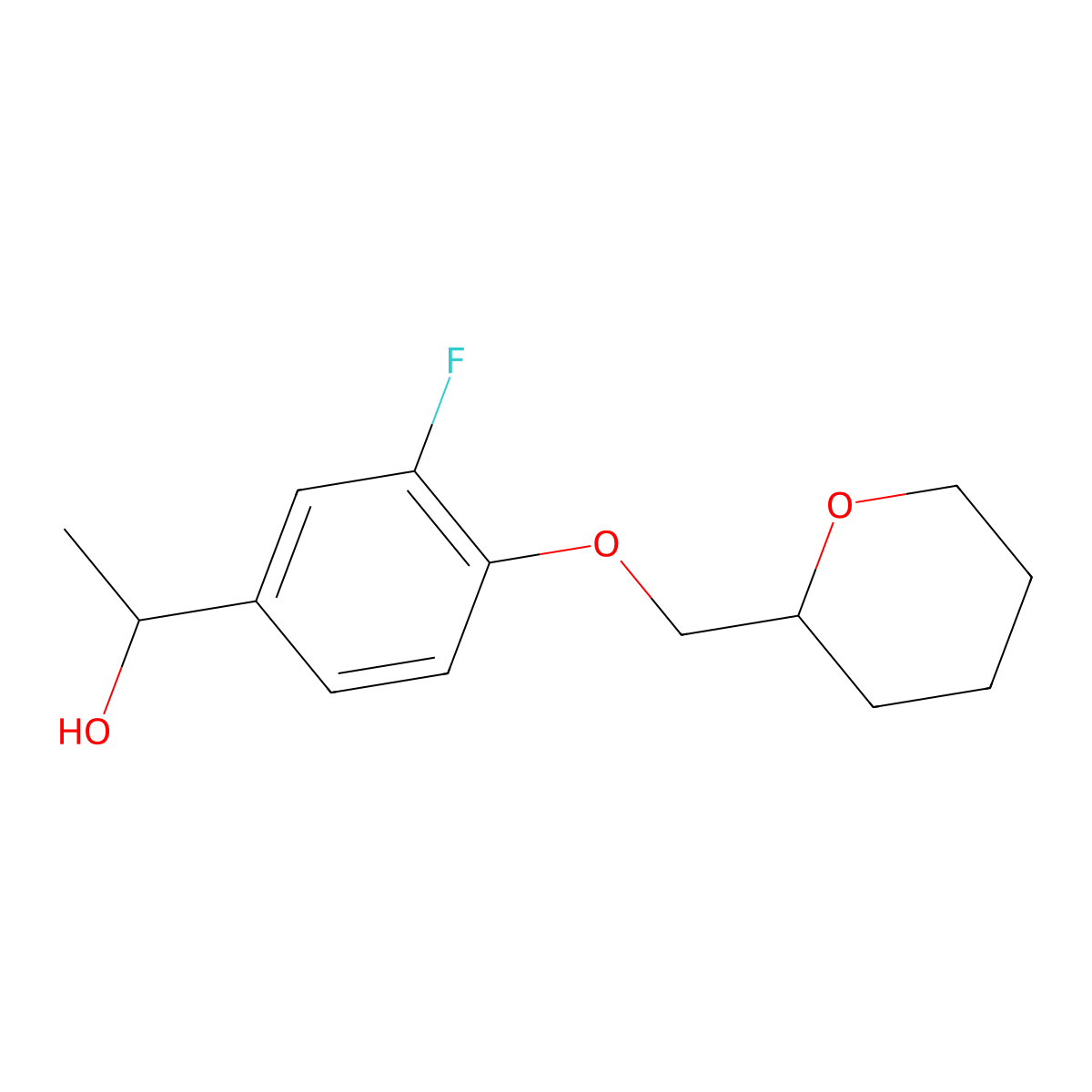 1-{3-Fluoro-4-[(oxan-2-yl)methoxy]phenyl}ethan-1-ol molecular structure, CAS 1710648-42-2