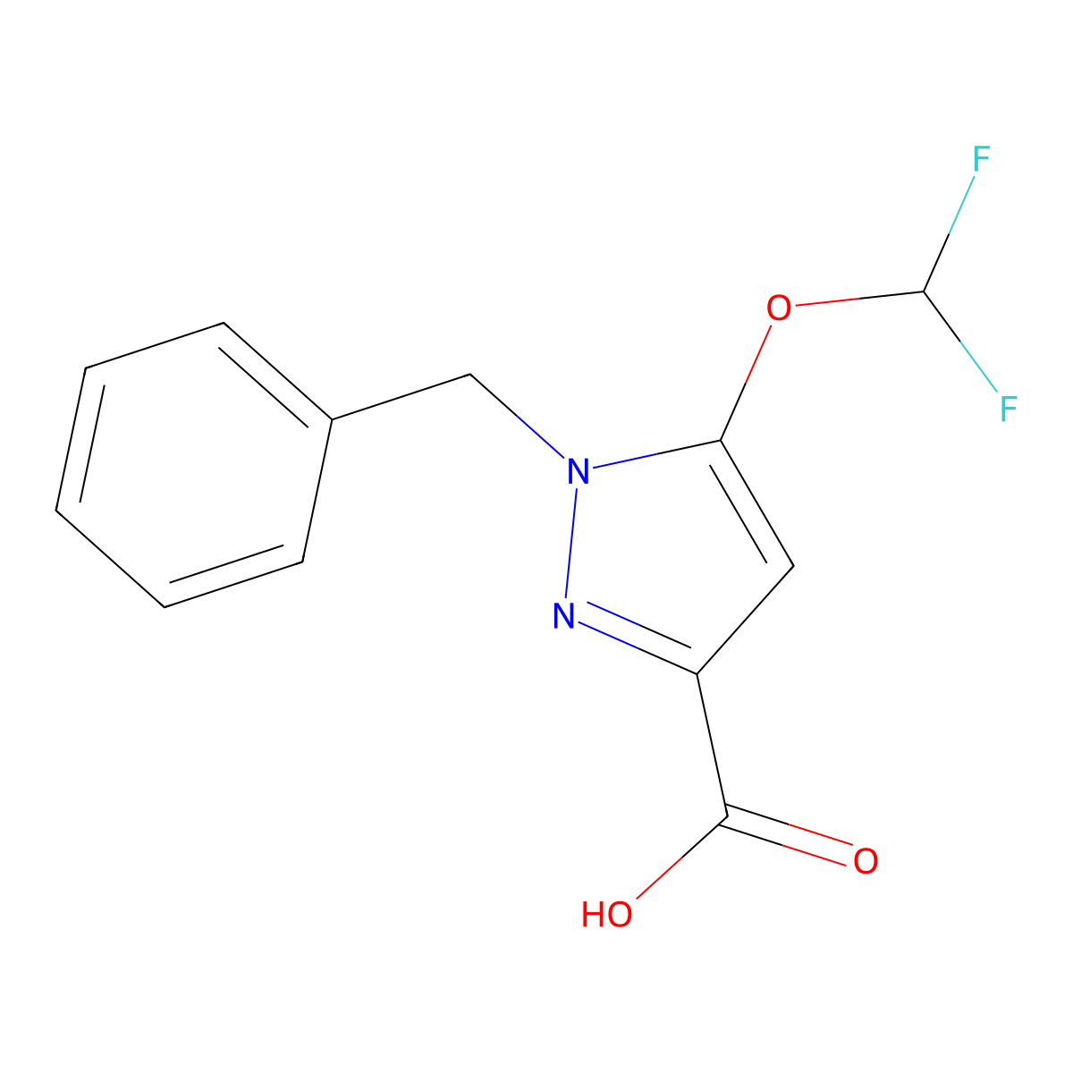 1-Benzyl-5-(difluoromethoxy)-1H-pyrazole-3-carboxylic acid molecular structure, CAS 1710661-08-7