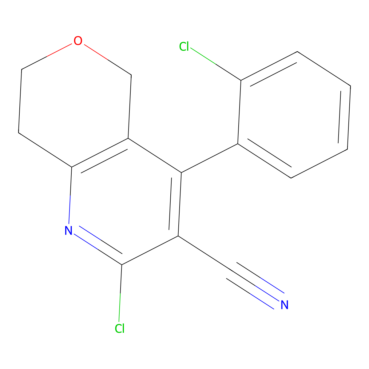 2-Chloro-4-(2-chlorophenyl)-7,8-dihydro-5H-pyrano[4,3-b]pyridine-3-carbonitrile molecular structure, CAS 1710661-49-6