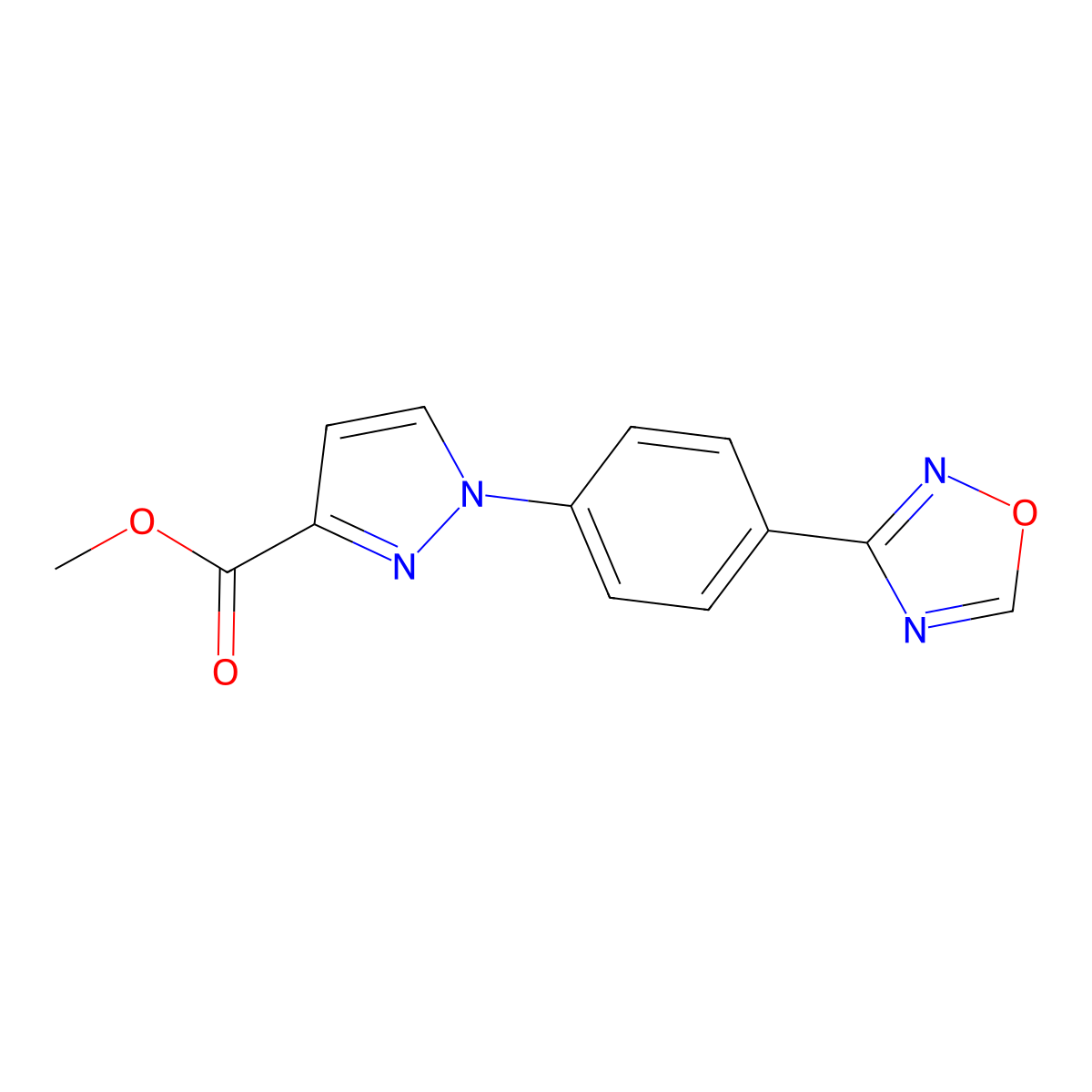 methyl 1-[4-(1,2,4-oxadiazol-3-yl)phenyl]-1H-pyrazole-3-carboxylate molecular structure, CAS 1710661-64-5