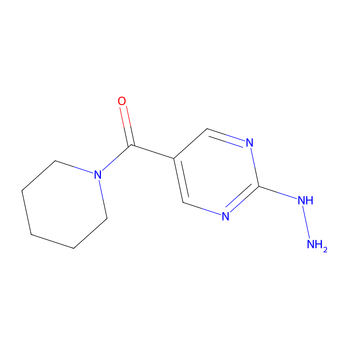 (2-Hydrazinylpyrimidin-5-yl)(piperidin-1-yl)methanone molecular structure, CAS 1710661-65-6