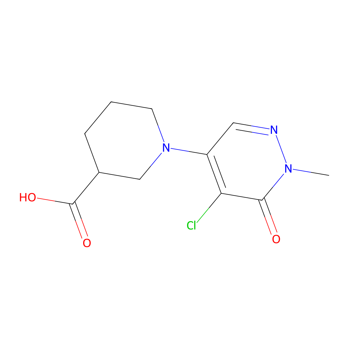 1-(5-Chloro-1-methyl-6-oxo-1,6-dihydropyridazin-4-yl)piperidine-3-carboxylic acid molecular structure, CAS 1710674-50-2