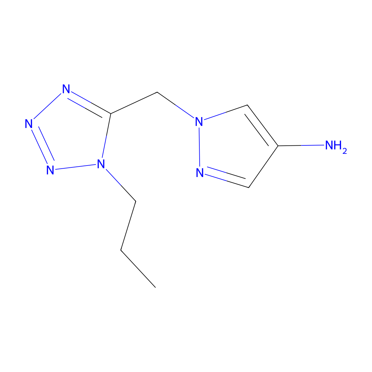 1-[(1-propyl-1H-1,2,3,4-tetrazol-5-yl)methyl]-1H-pyrazol-4-amine molecular structure, CAS 1710695-38-7
