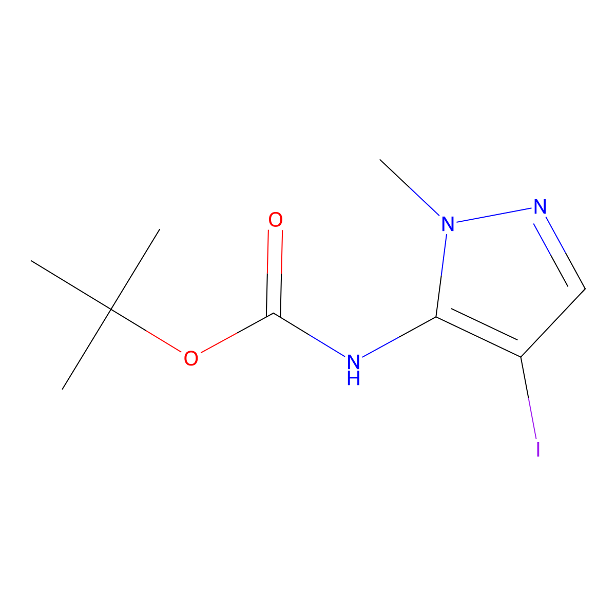 tert-Butyl (4-iodo-1-methyl-1H-pyrazol-5-yl)carbamate molecular structure, CAS 1710696-13-1