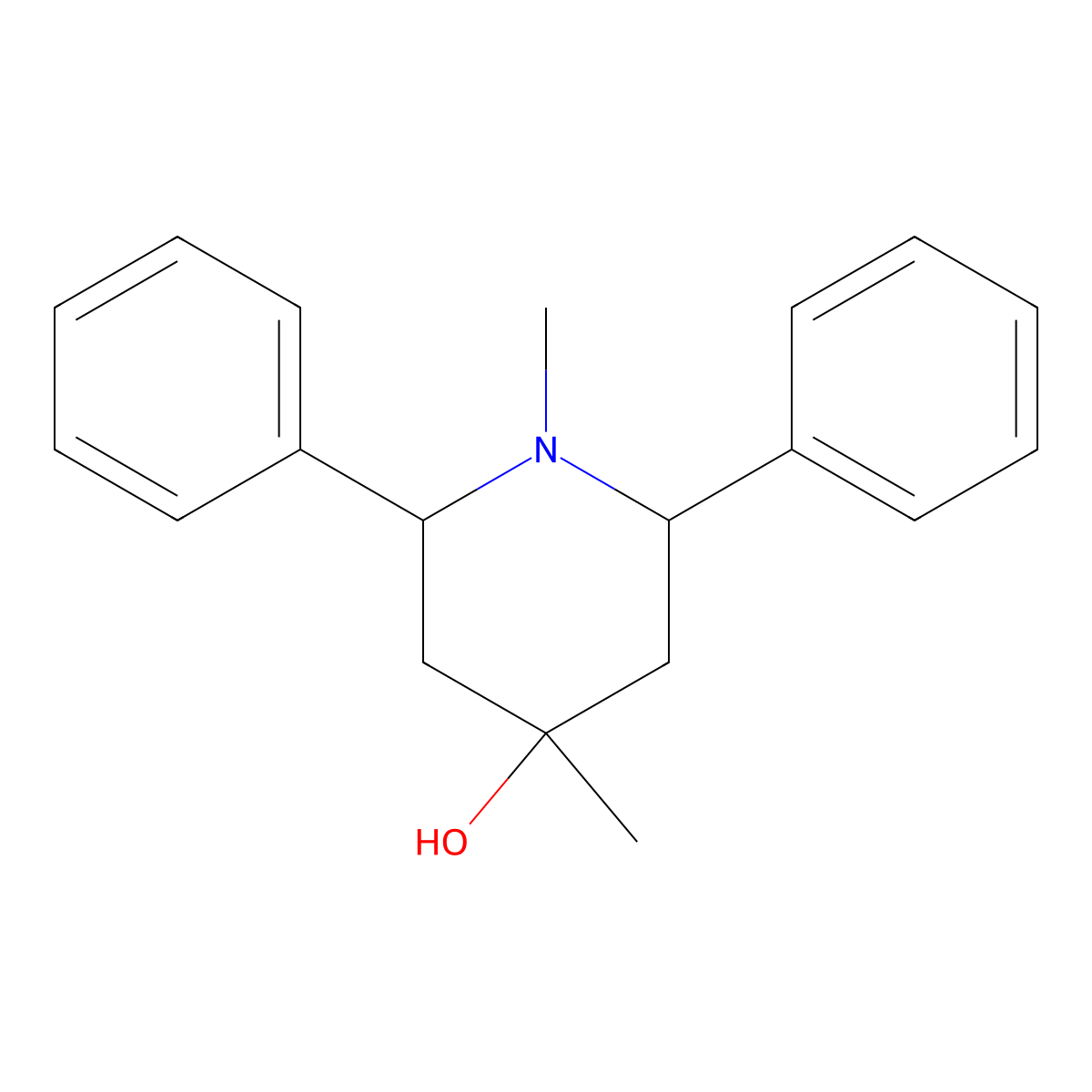 1,4-Dimethyl-2,6-diphenylpiperidin-4-ol molecular structure, CAS 17107-13-0