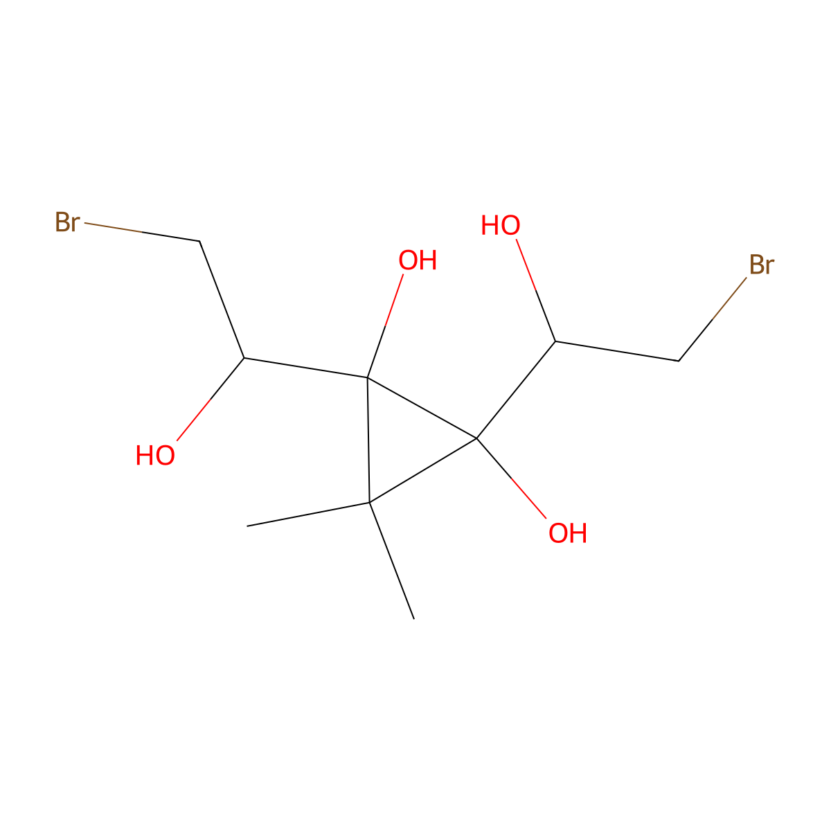 1,2-Bis(2-bromo-1-hydroxyethyl)-3,3-dimethylcyclopropane-1,2-diol molecular structure, CAS 17107-32-3