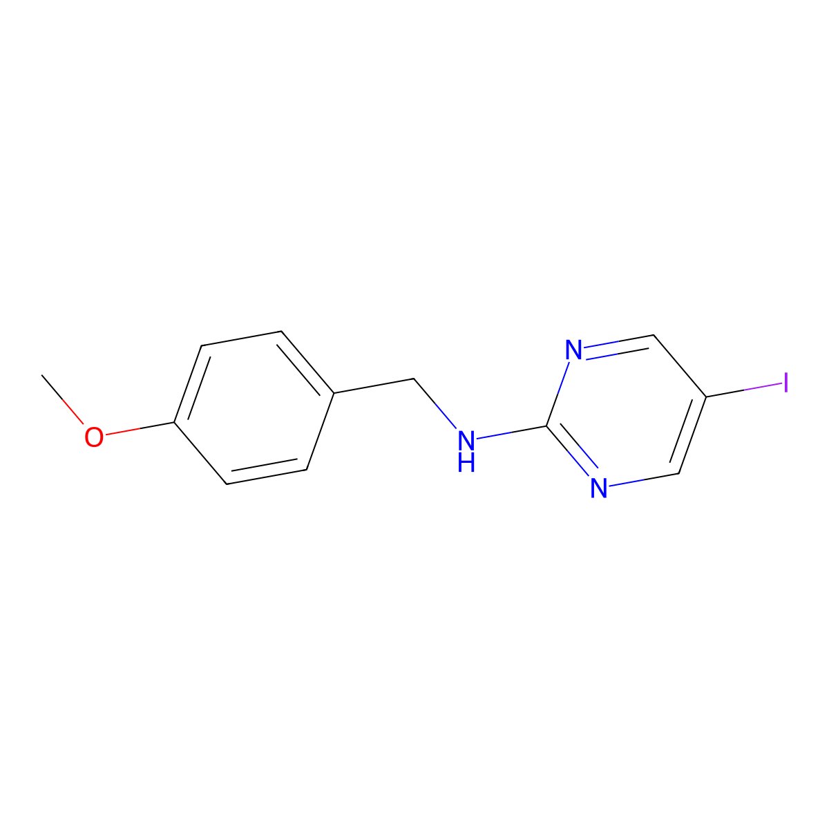 5-iodo-N-(4-methoxybenzyl)pyrimidin-2-amine molecular structure, CAS 1710755-85-3