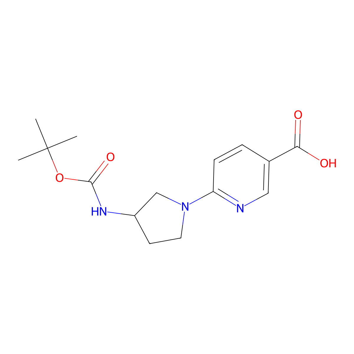 6-(3-((tert-Butoxycarbonyl)amino)pyrrolidin-1-yl)nicotinic acid molecular structure, CAS 1710833-48-9