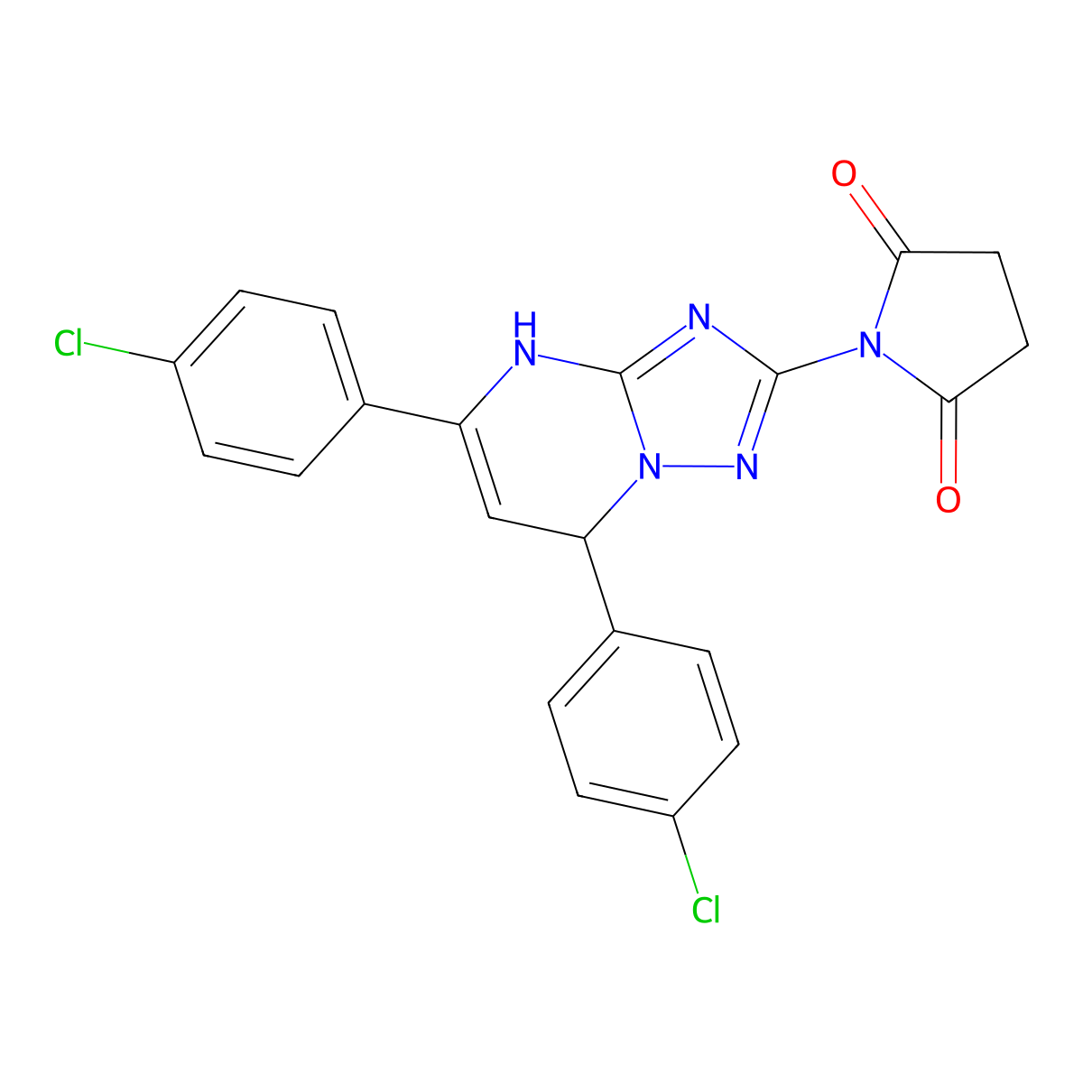 2,5-Pyrrolidinedione, 1-(5,7-bis(4-chlorophenyl)-1,7-dihydro(1,2,4)triazolo(1,5-a)pyrimidin-2-yl)- molecular structure, CAS 171088-79-2