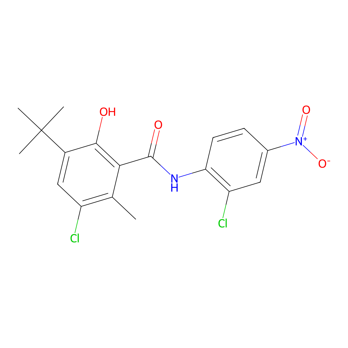 3-tert-Butyl-5-chloro-N-(2-chloro-4-nitrophenyl)-2-hydroxy-6-methylbenzamide molecular structure, CAS 17109-36-3