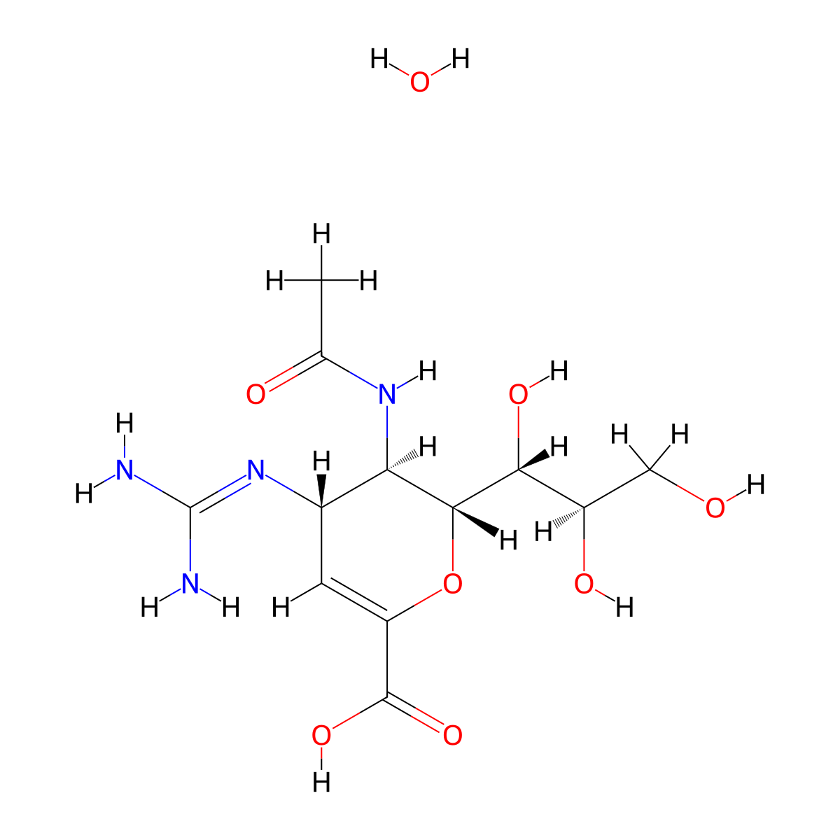 Zanamivir monohydrate molecular structure, CAS 171094-50-1