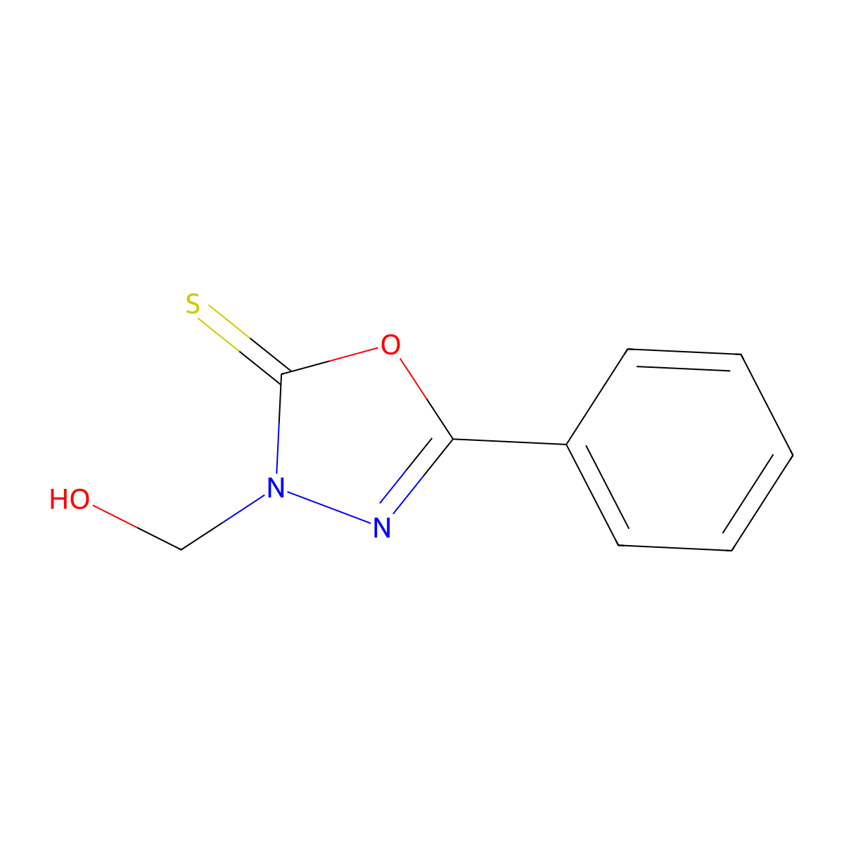 3-(hydroxymethyl)-5-phenyl-1,3,4-oxadiazole-2(3H)-thione molecular structure, CAS 1711-75-7