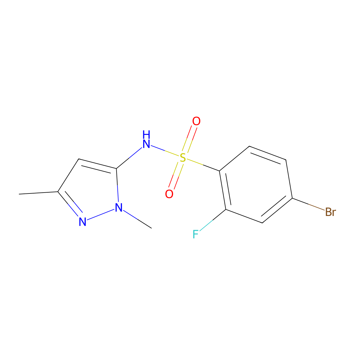 4-Bromo-N-(1,3-dimethyl-1H-pyrazol-5-yl)-2-fluorobenzenesulfonamide molecular structure, CAS 1711726-52-1