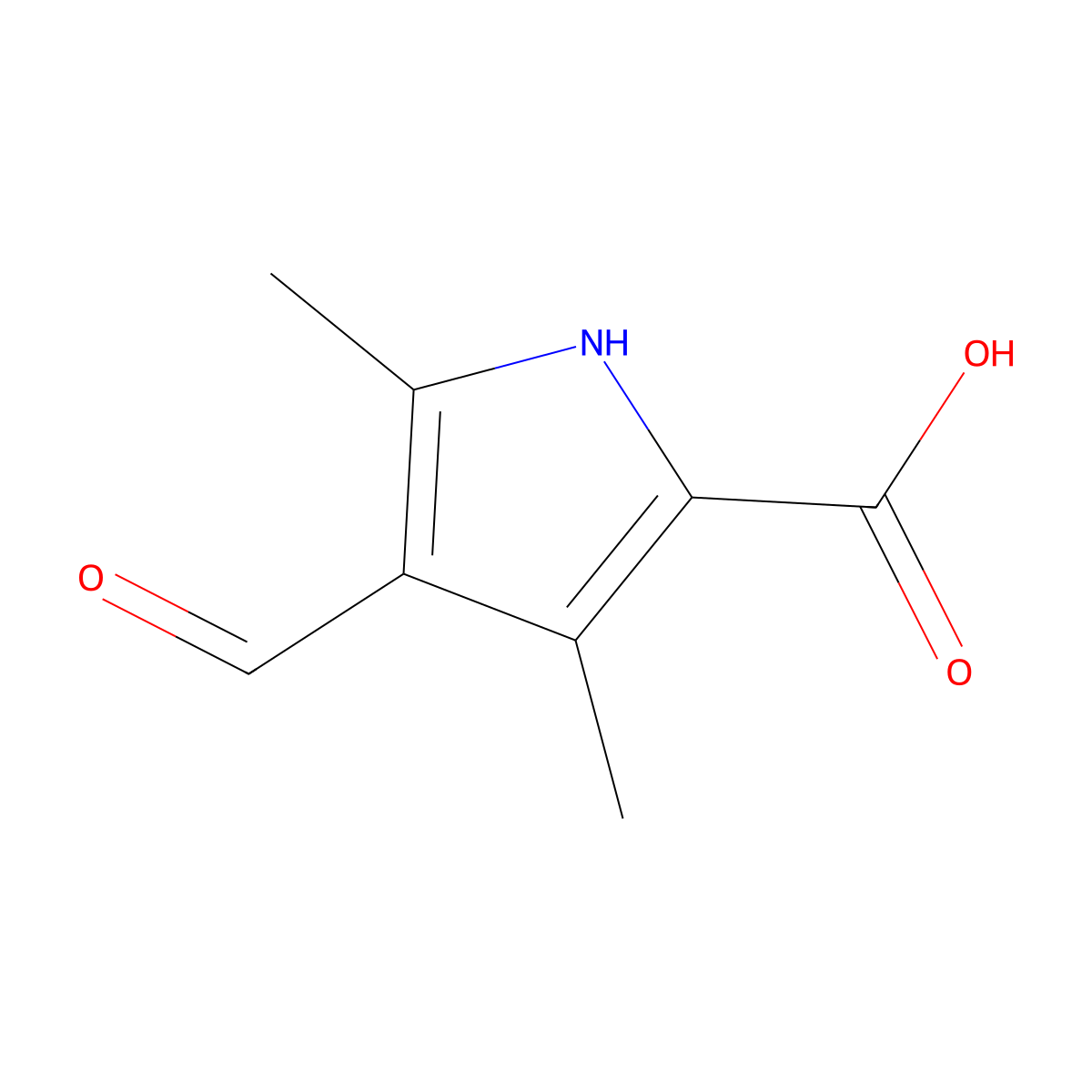 4-formyl-3,5-dimethyl-1H-pyrrole-2-carboxylic acid molecular structure, CAS 17120-26-2
