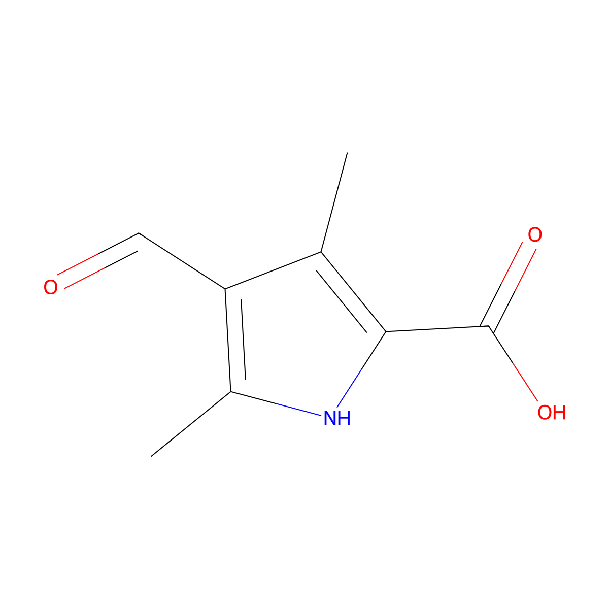 4-formyl-3,5-dimethyl-1H-pyrrole-2-carboxylic acid molecular structure, CAS 17120-26-2