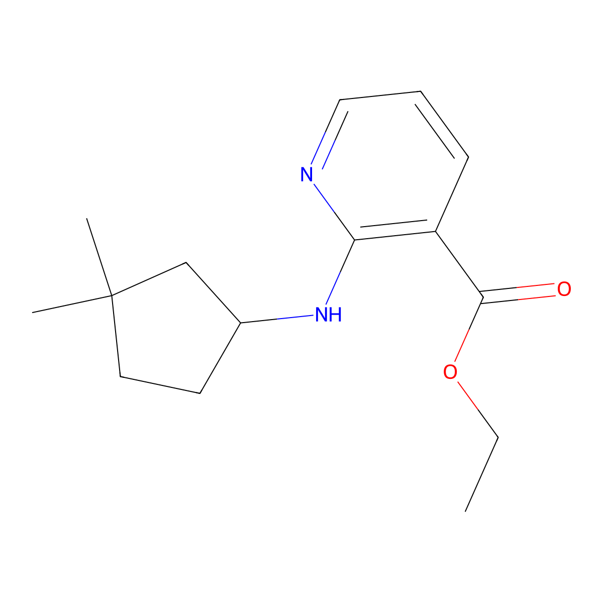 Ethyl 2-[(3,3-dimethylcyclopentyl)amino]pyridine-3-carboxylate molecular structure, CAS 1712439-05-8