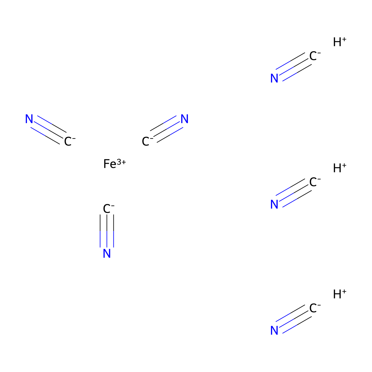 Ferrate(3-), hexakis(cyano-kappaC)-, hydrogen (1:3), (OC-6-11)- molecular structure, CAS 17126-46-4