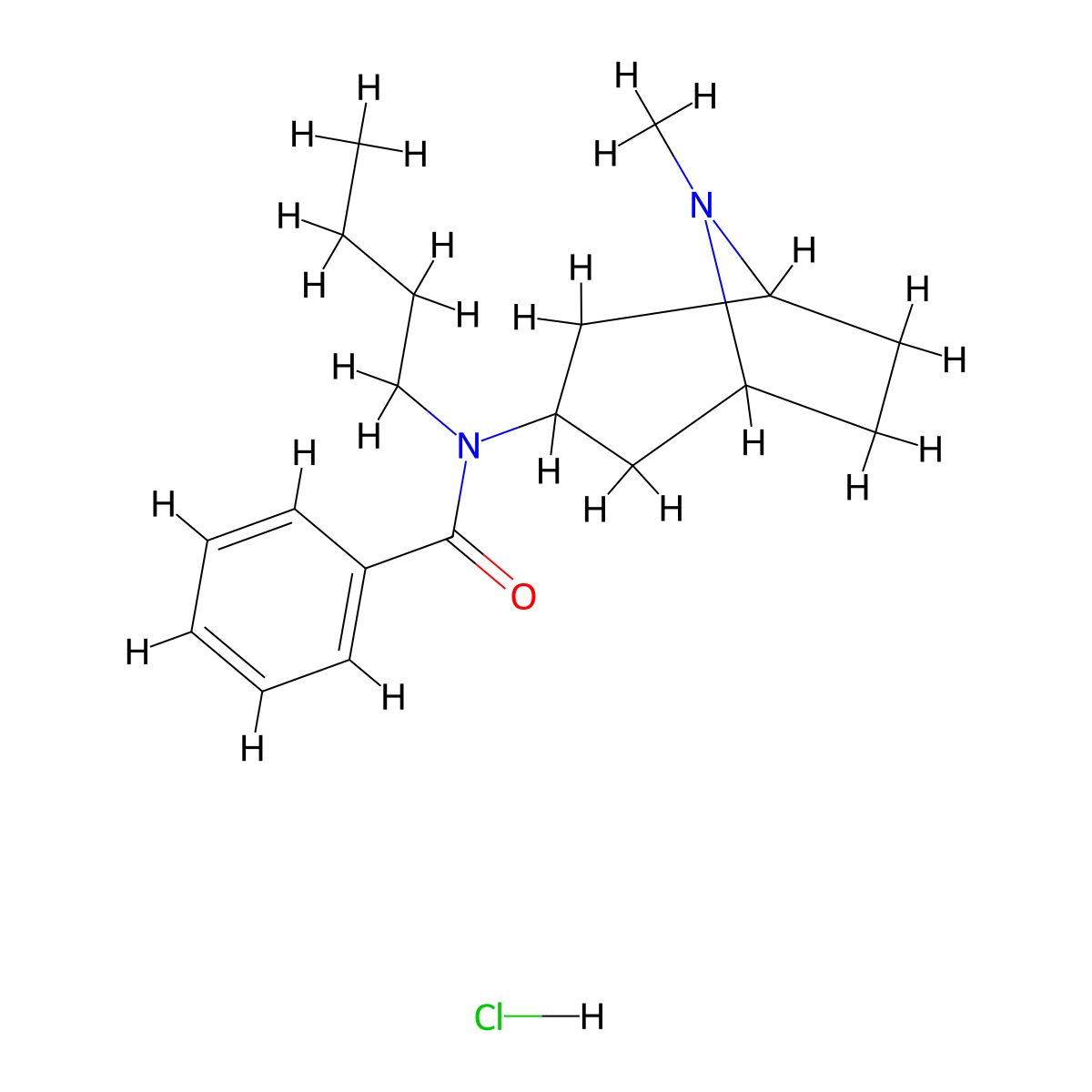 Benzamide, N-butyl-N-(8-methyl-8-azabicyclo(3.2.1)oct-3-yl)-, monohydrochloride, endo- molecular structure, CAS 171261-26-0