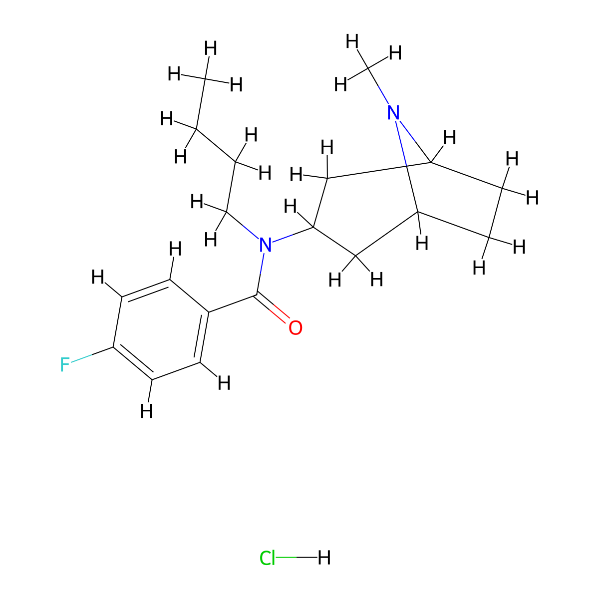 Benzamide, N-butyl-4-fluoro-N-(8-methyl-8-azabicyclo(3.2.1)oct-3-yl)-, monohydrochloride, endo- molecular structure, CAS 171261-27-1