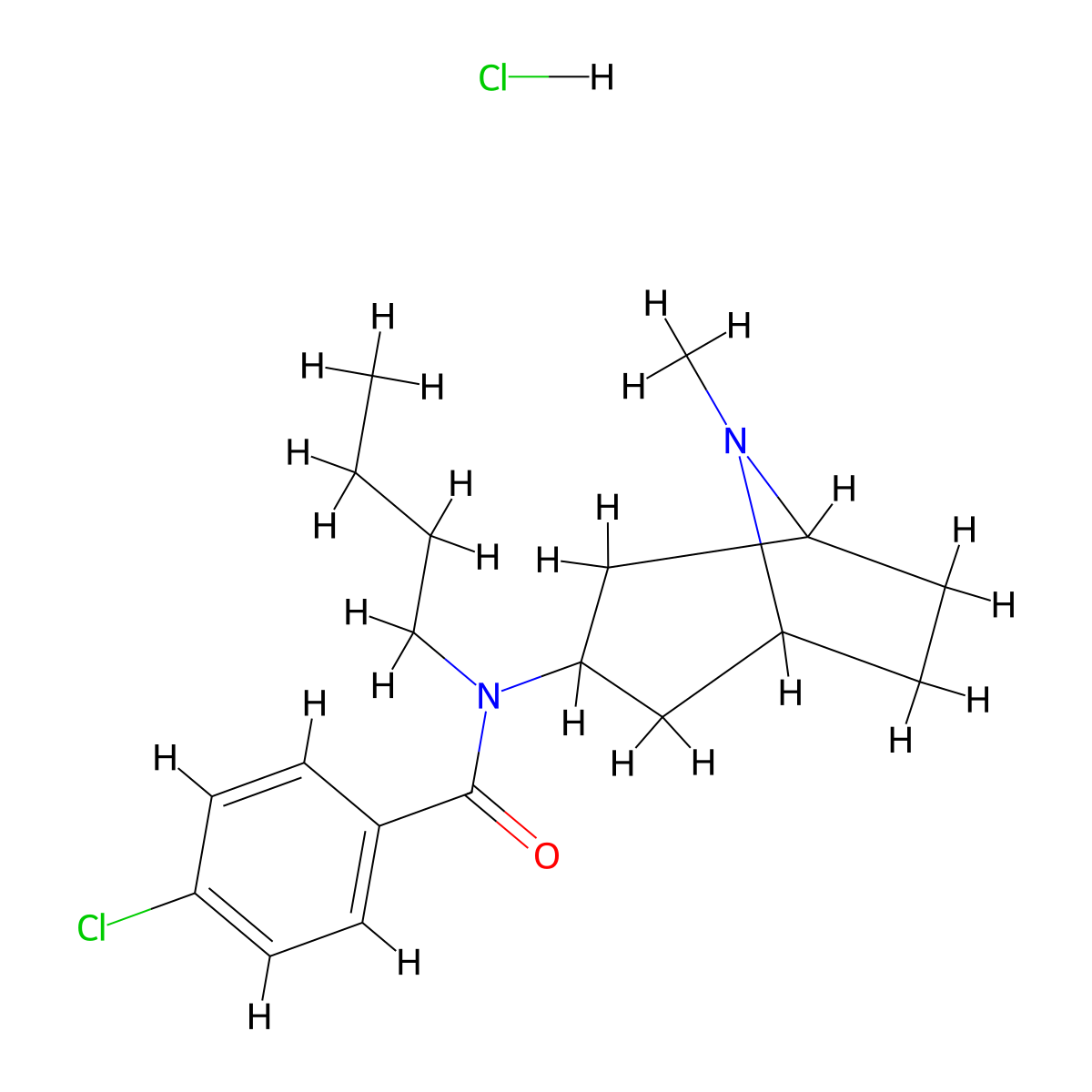 Benzamide, N-butyl-4-chloro-N-(8-methyl-8-azabicyclo(3.2.1)oct-3-yl)-, monohydrochloride, endo- molecular structure, CAS 171261-28-2