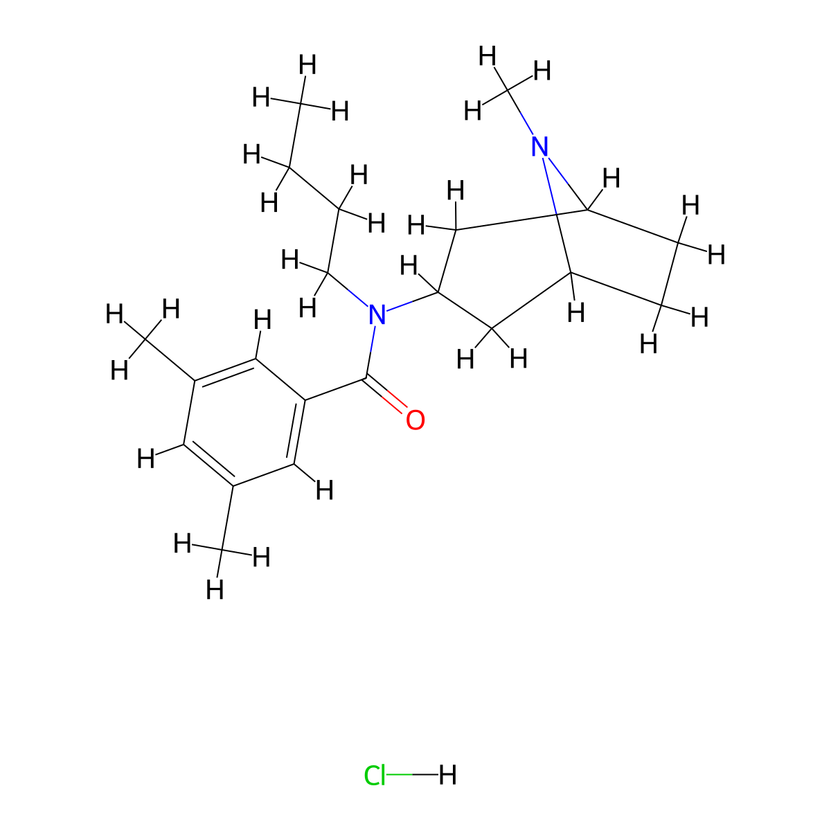 Benzamide, N-butyl-3,5-dimethyl-N-(8-methyl-8-azabicyclo(3.2.1)oct-3-yl)-, hydrochloride, hydrate (2:2:1), endo- molecular structure, CAS 171261-30-6