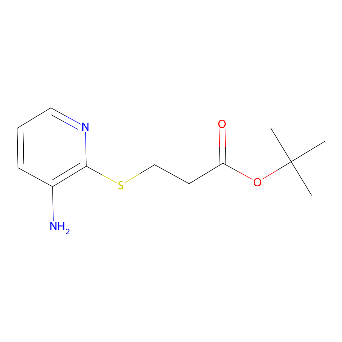 Tert-butyl 3-[(3-aminopyridin-2-yl)sulfanyl]propanoate molecular structure, CAS 1712793-30-0