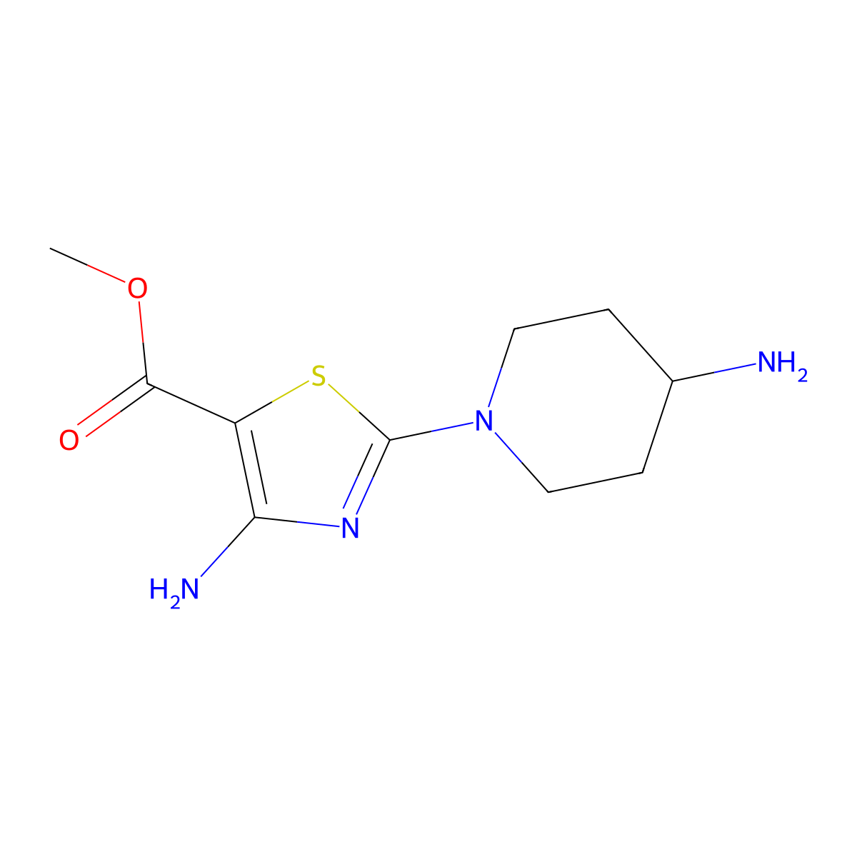 Methyl 4-amino-2-(4-aminopiperidin-1-yl)thiazole-5-carboxylate molecular structure, CAS 1712867-57-6