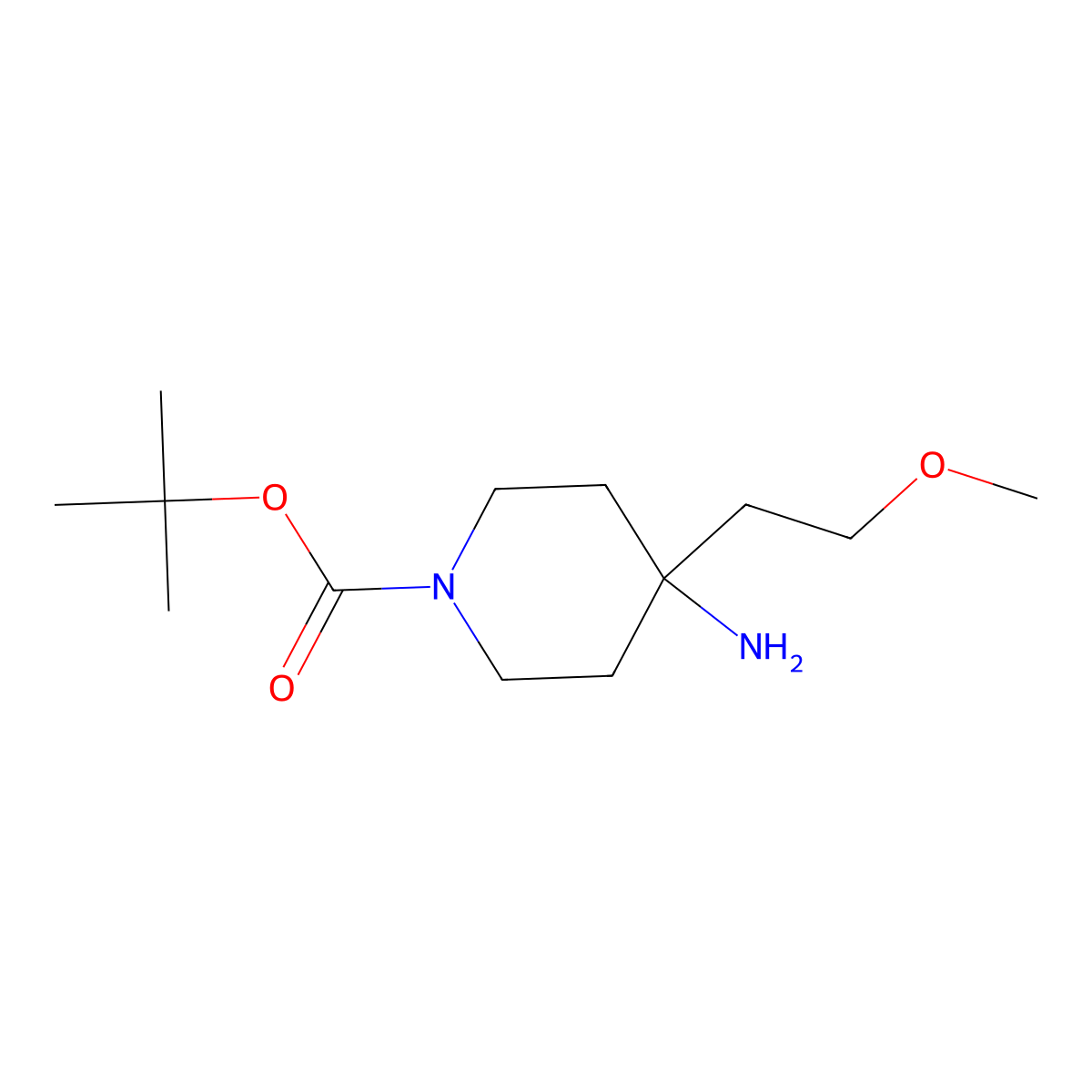 1-Piperidinecarboxylic acid, 4-amino-4-(2-methoxyethyl)-, 1,1-dimethylethyl ester molecular structure, CAS 1713163-25-7