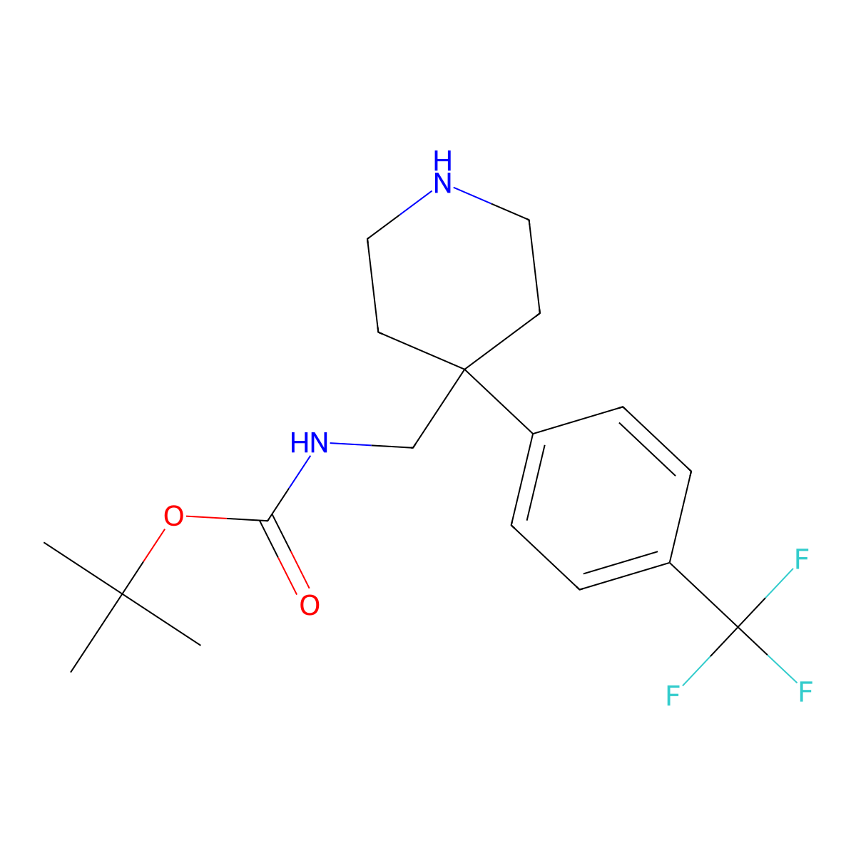 tert-Butyl 4-[4-(trifluoromethyl)phenyl]piperidin-4-ylmethylcarbamate molecular structure, CAS 1713163-32-6