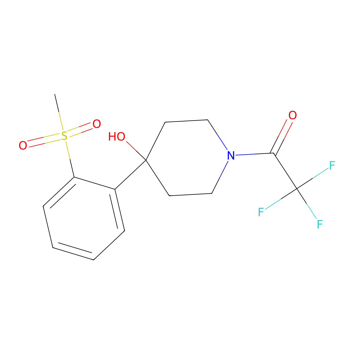 2,2,2-Trifluoro-1-[4-hydroxy-4-(2-methanesulfonylphenyl)piperidin-1-yl]ethan-1-one molecular structure, CAS 1713164-24-9