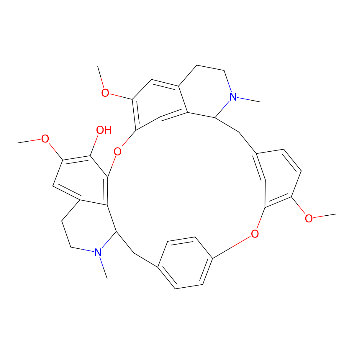(4aR,16aS)-3,4,4a,5,16a,17,18,19-Octahydro-9,21,26-trimethoxy-4,17-dimethyl-2H-1,24:12,15-dietheno-6,10-metheno-16H-pyrido(2',3':17,18)(1,10)dioxacycloeicosino(2,3,4-ij)isoquinolin-22-ol molecular structure, CAS 17132-74-0
