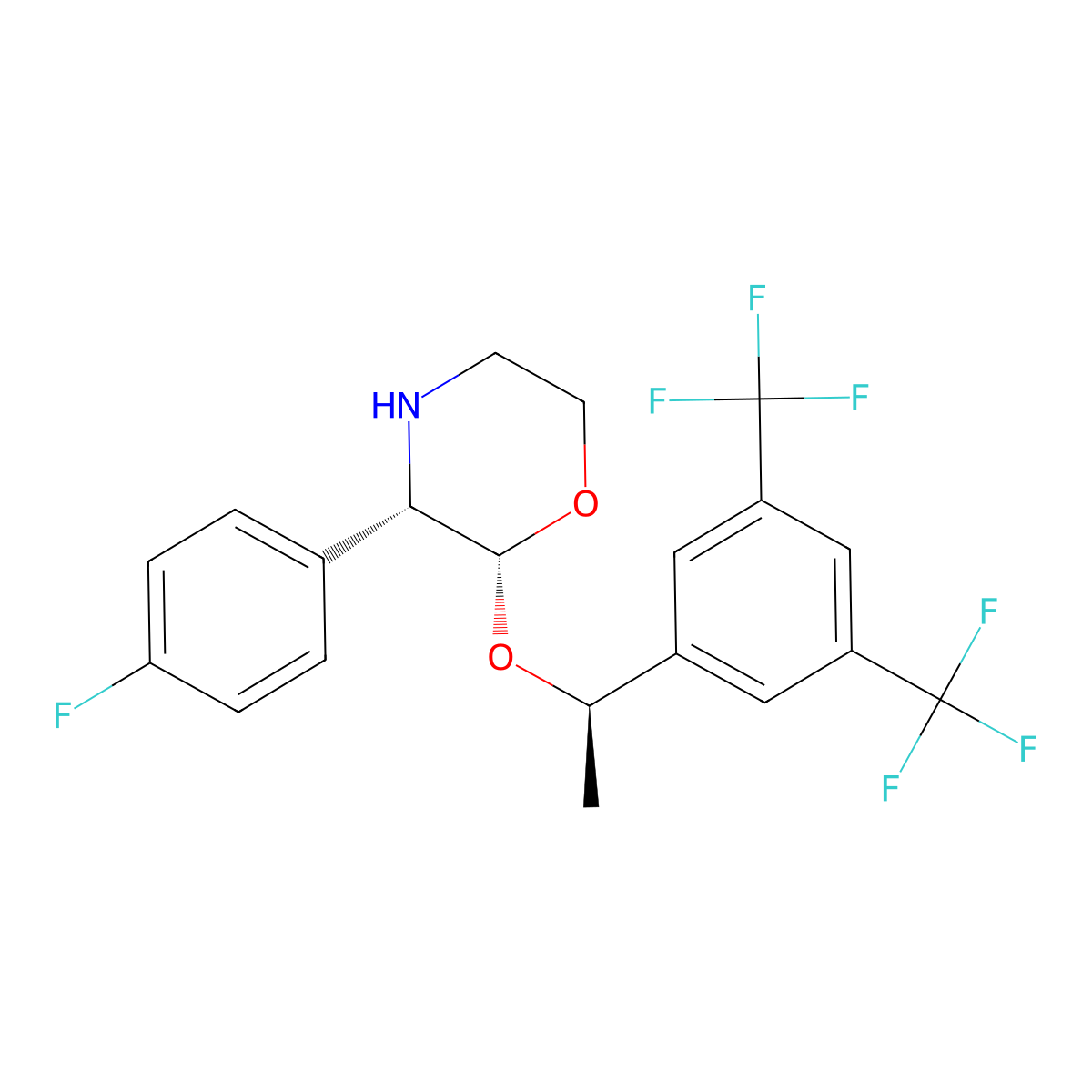 2-((1R)-1-(3,5-Bis(trifluoromethyl)phenyl)ethoxy)-3-(4-fluorophenyl) morpholine, (2R,3S)- molecular structure, CAS 171338-27-5