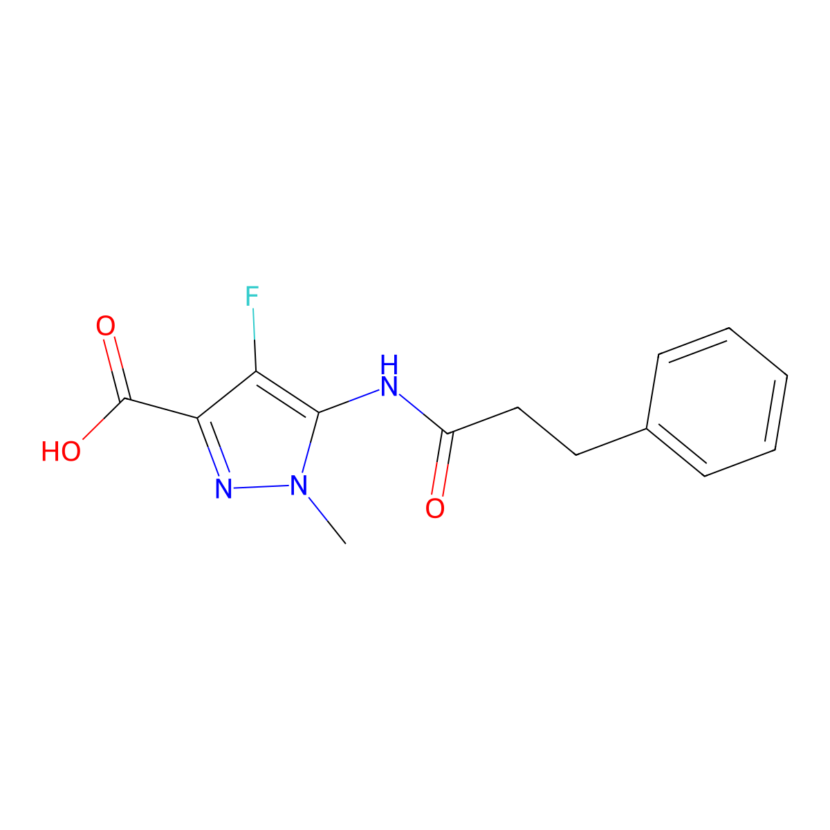 4-fluoro-1-methyl-5-(3-phenylpropanamido)-1H-pyrazole-3-carboxylic acid molecular structure, CAS 1713463-18-3