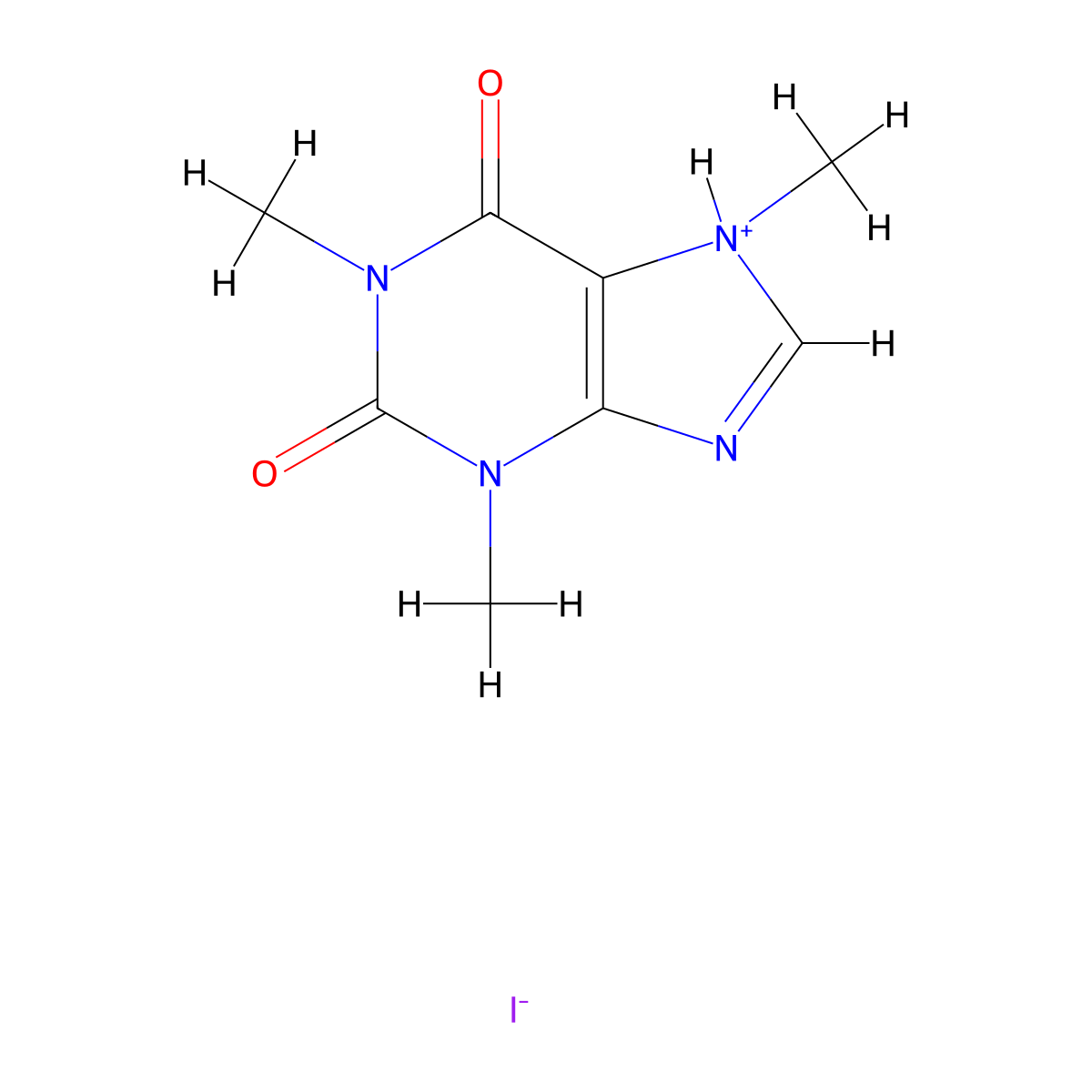 Caffeine, monohydriodide molecular structure, CAS 17135-90-9
