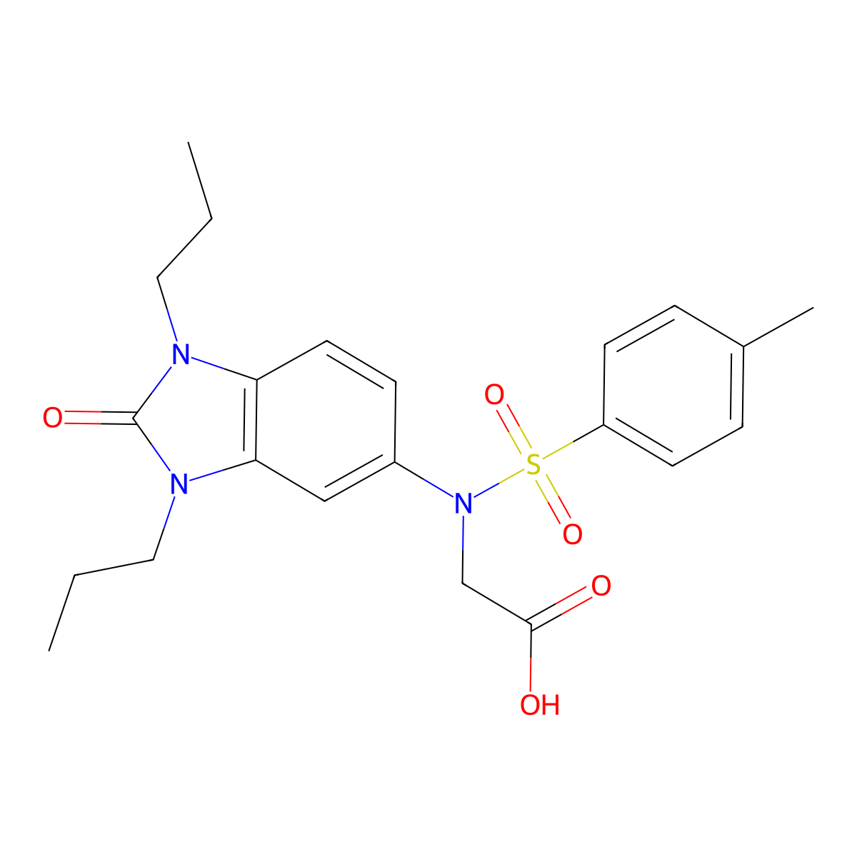 N-[(4-methylphenyl)sulfonyl]-N-(2-oxo-1,3-dipropyl-2,3-dihydro-1H-benzimidazol-5-yl)glycine molecular structure, CAS 1713519-71-1