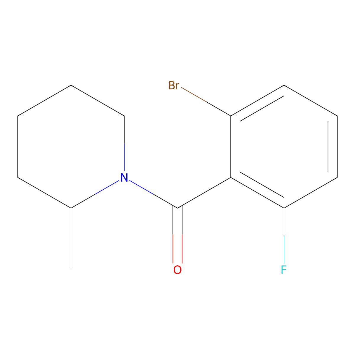 (2-Bromo-6-fluorophenyl)(2-methyl-1-piperidinyl)methanone molecular structure, CAS 1713563-83-7