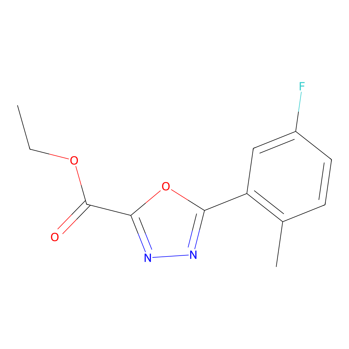Ethyl 5-(5-fluoro-2-methylphenyl)-1,3,4-oxadiazole-2-carboxylate molecular structure, CAS 1713576-19-2