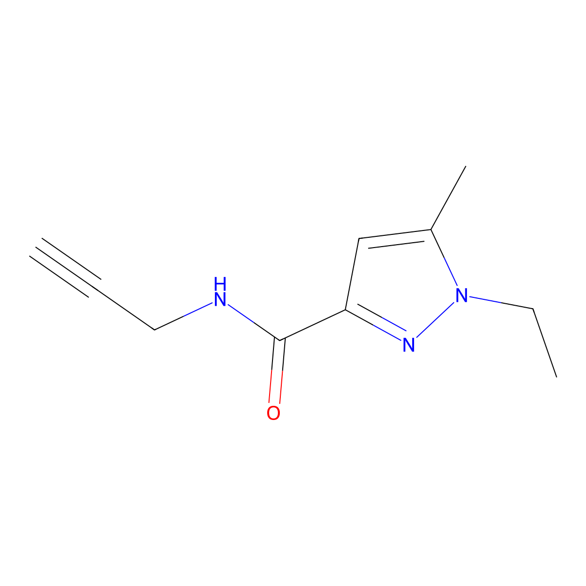 1-Ethyl-5-methyl-N-(prop-2-yn-1-yl)-1H-pyrazole-3-carboxamide molecular structure, CAS 1713589-36-6