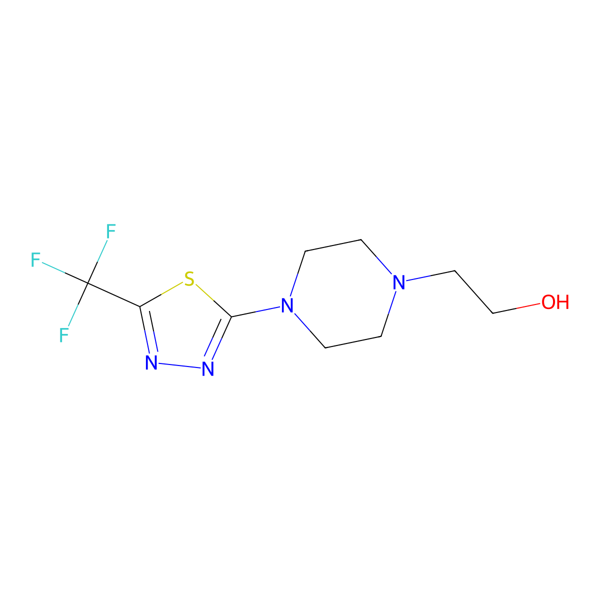 2-{4-[5-(Trifluoromethyl)-1,3,4-thiadiazol-2-yl]piperazin-1-yl}ethanol molecular structure, CAS 1713589-54-8