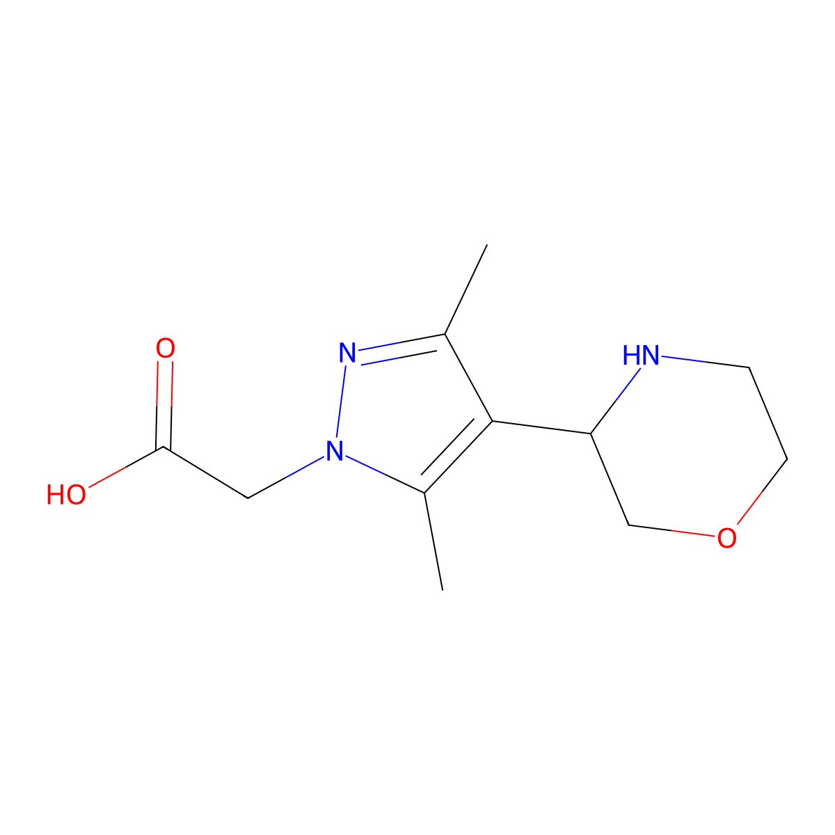 2-(3,5-Dimethyl-4-(morpholin-3-yl)-1H-pyrazol-1-yl)acetic acid molecular structure, CAS 1713602-42-6