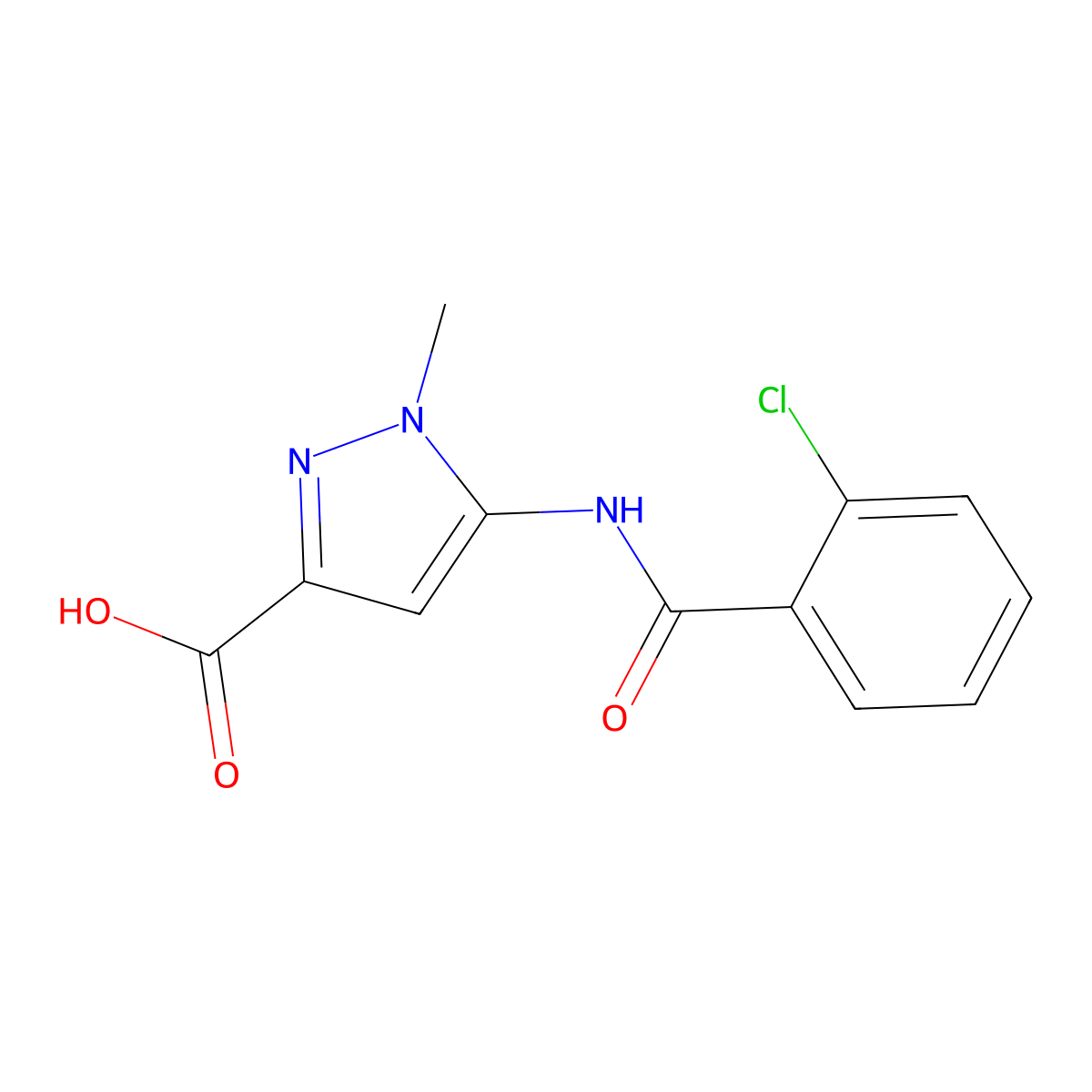 5-(2-Chlorobenzamido)-1-methyl-1H-pyrazole-3-carboxylic acid molecular structure, CAS 1713640-17-5